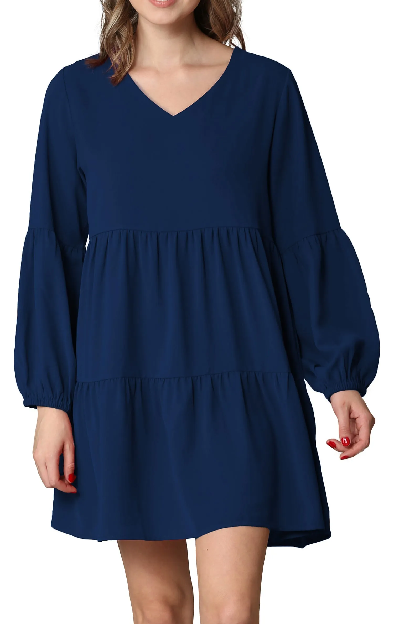 Made By Johnny Casual Flowy Swing Shift Long Sleeve Tiered Dress