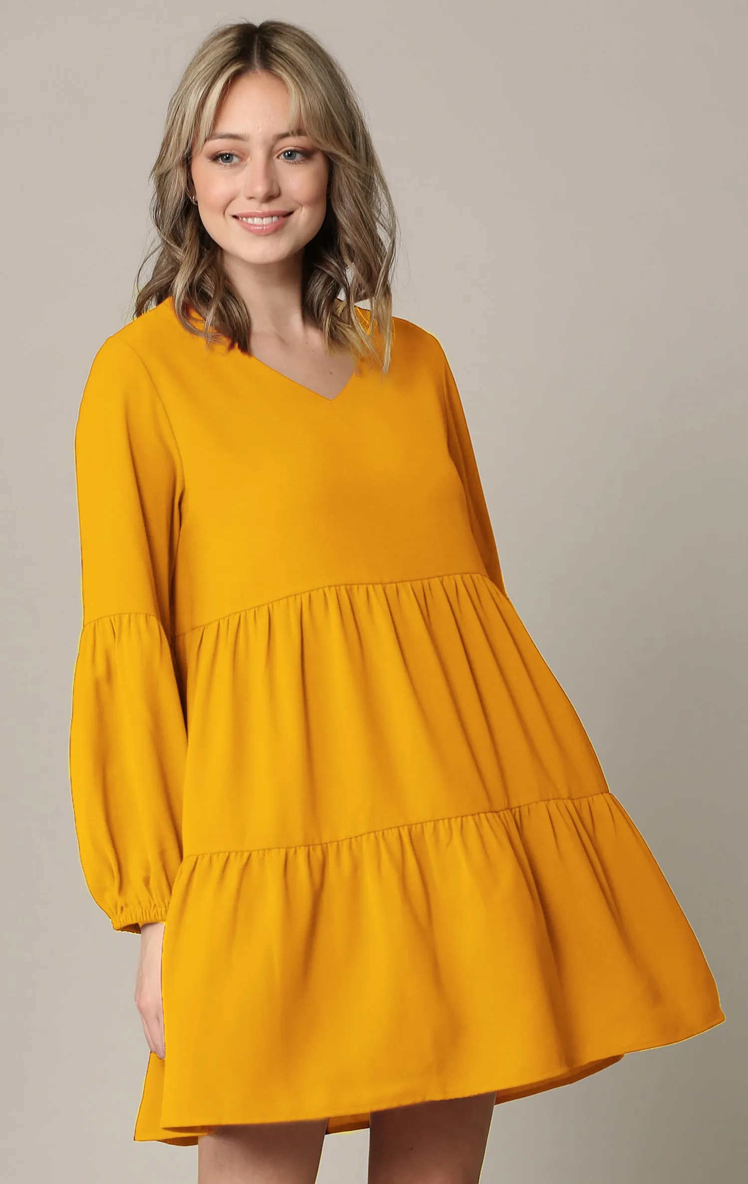 Made By Johnny Casual Flowy Swing Shift Long Sleeve Tiered Dress