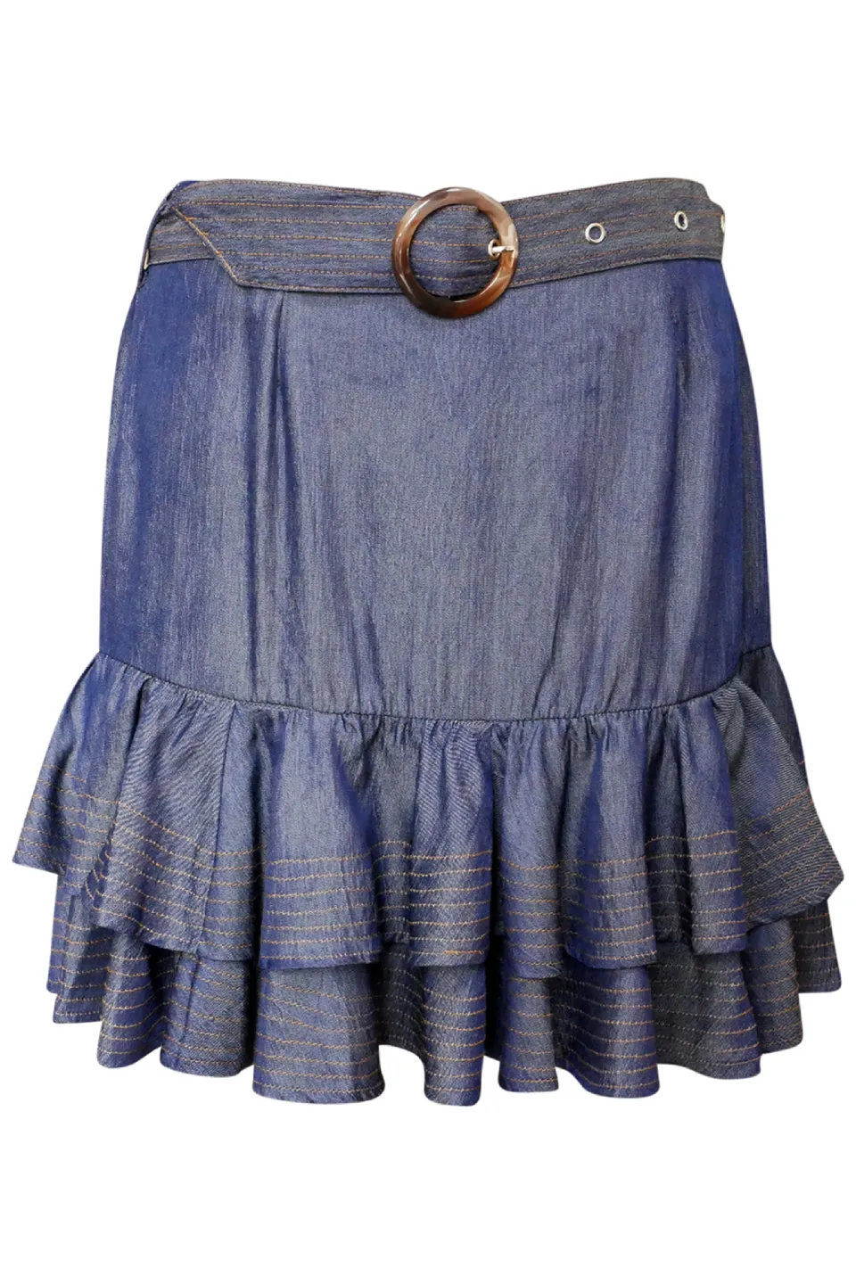 Magical Dark Indigo Frill Hem Mini Skirt