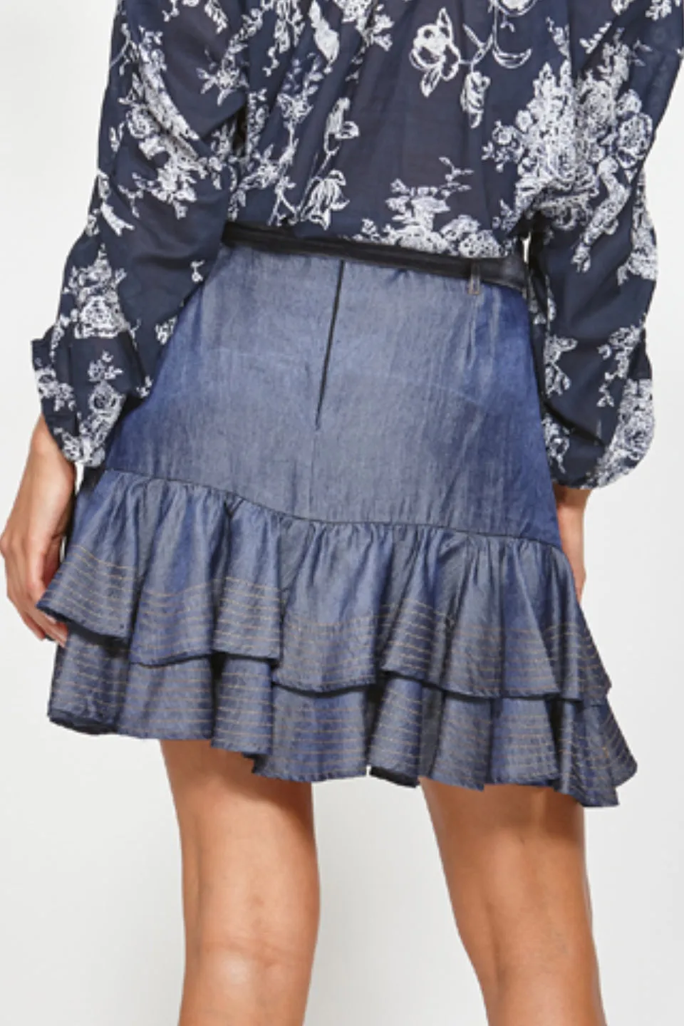 Magical Dark Indigo Frill Hem Mini Skirt