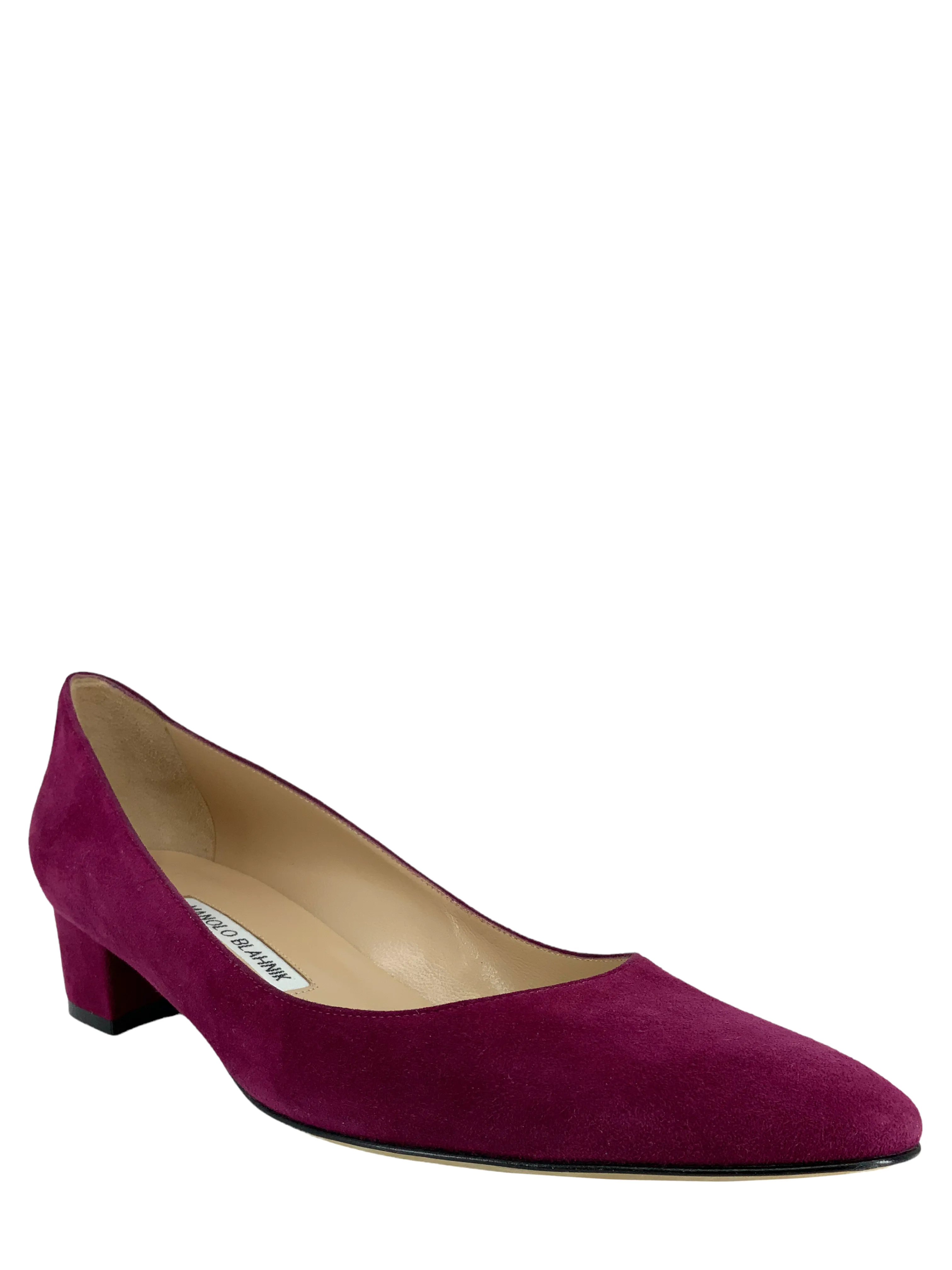 Manolo Blahnik Listony Block-Heel Suede Pumps 9.5