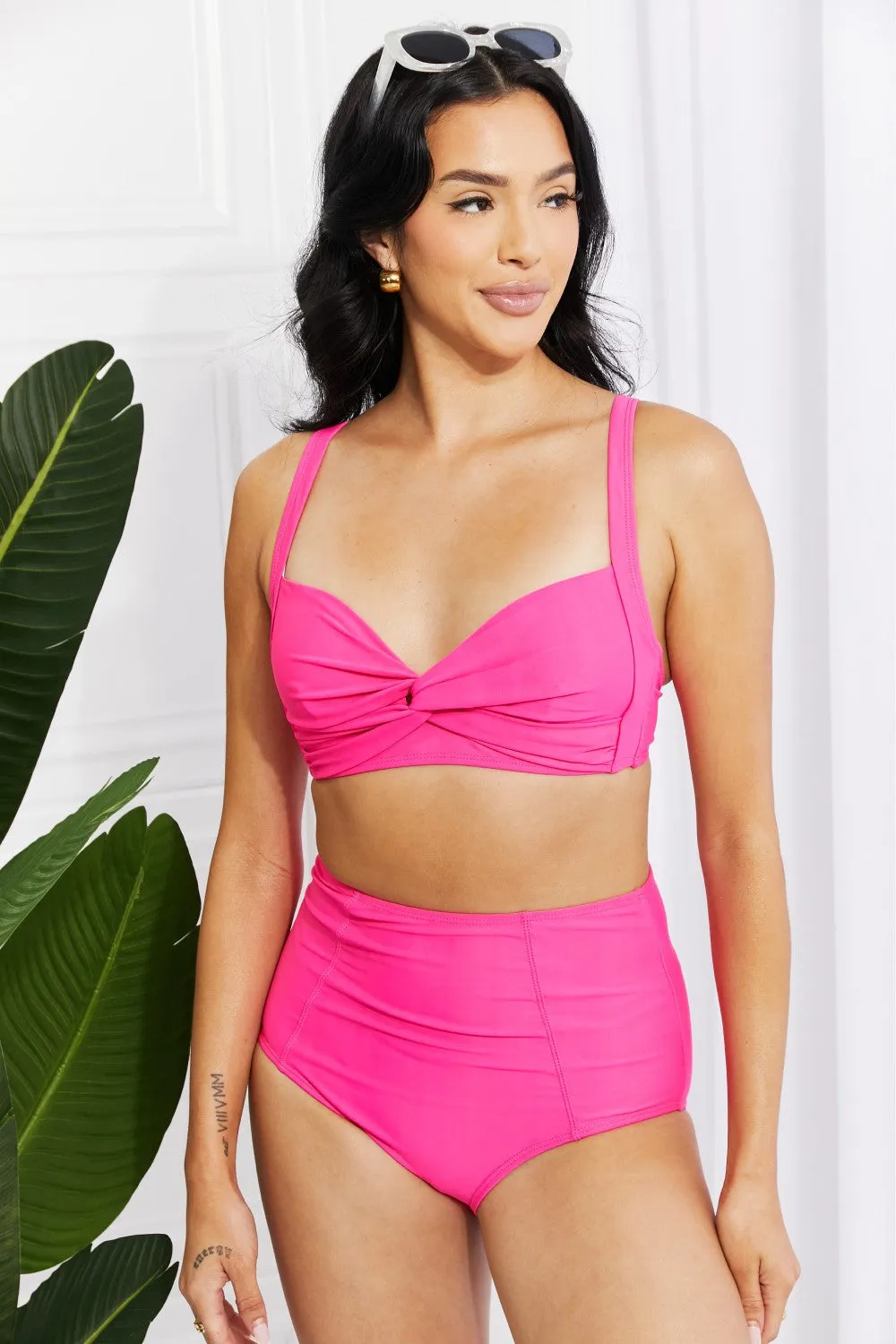 Marina West Swim Take A Dip Twist Hochhaus-Bikini in Rosa