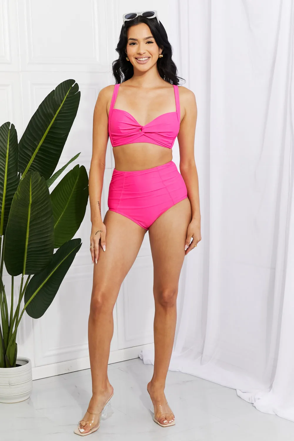 Marina West Swim Take A Dip Twist Hochhaus-Bikini in Rosa