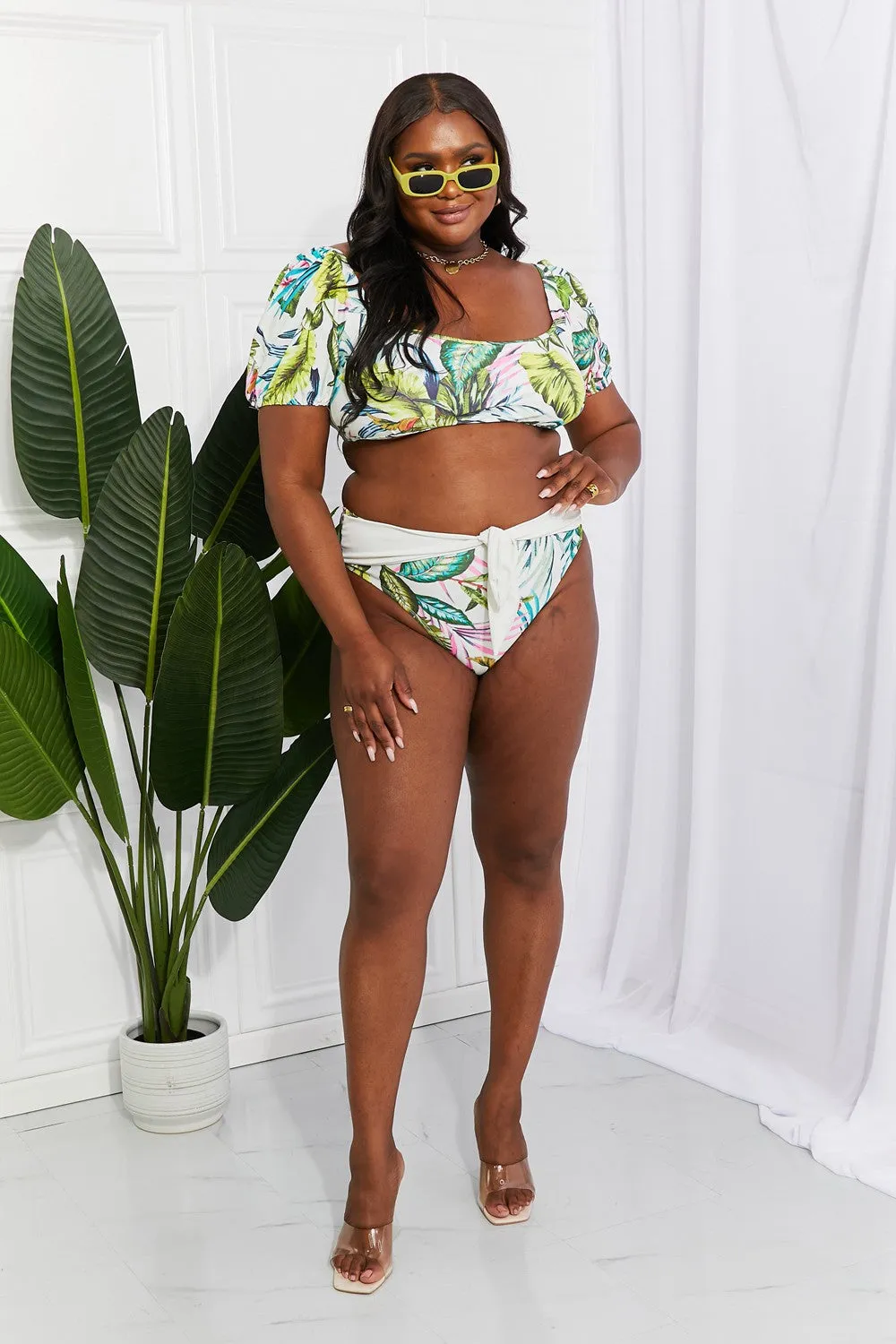 Marina West Swim Vacay Ready Bikini mit Puffärmeln und Blumenmuster