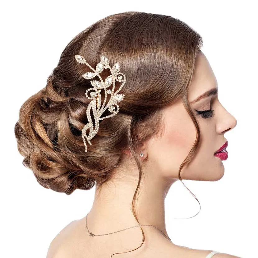 Marquise Stone Accented Leaf Hair Comb