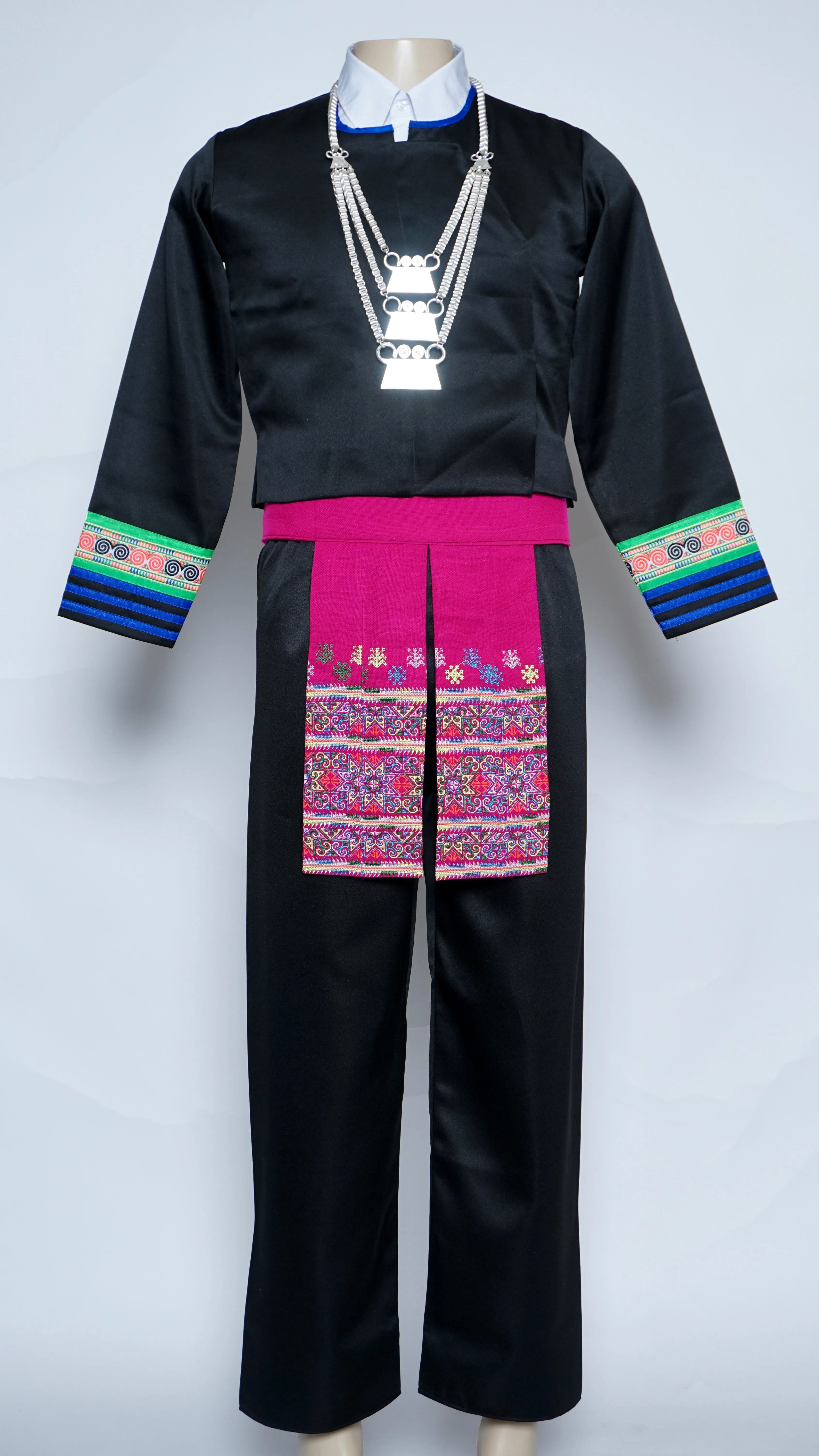 Men Hmong Txaij Set-Blue/Green Trim