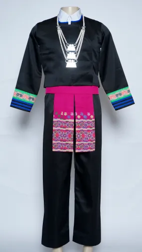 Men Hmong Txaij Set-Blue/Green Trim