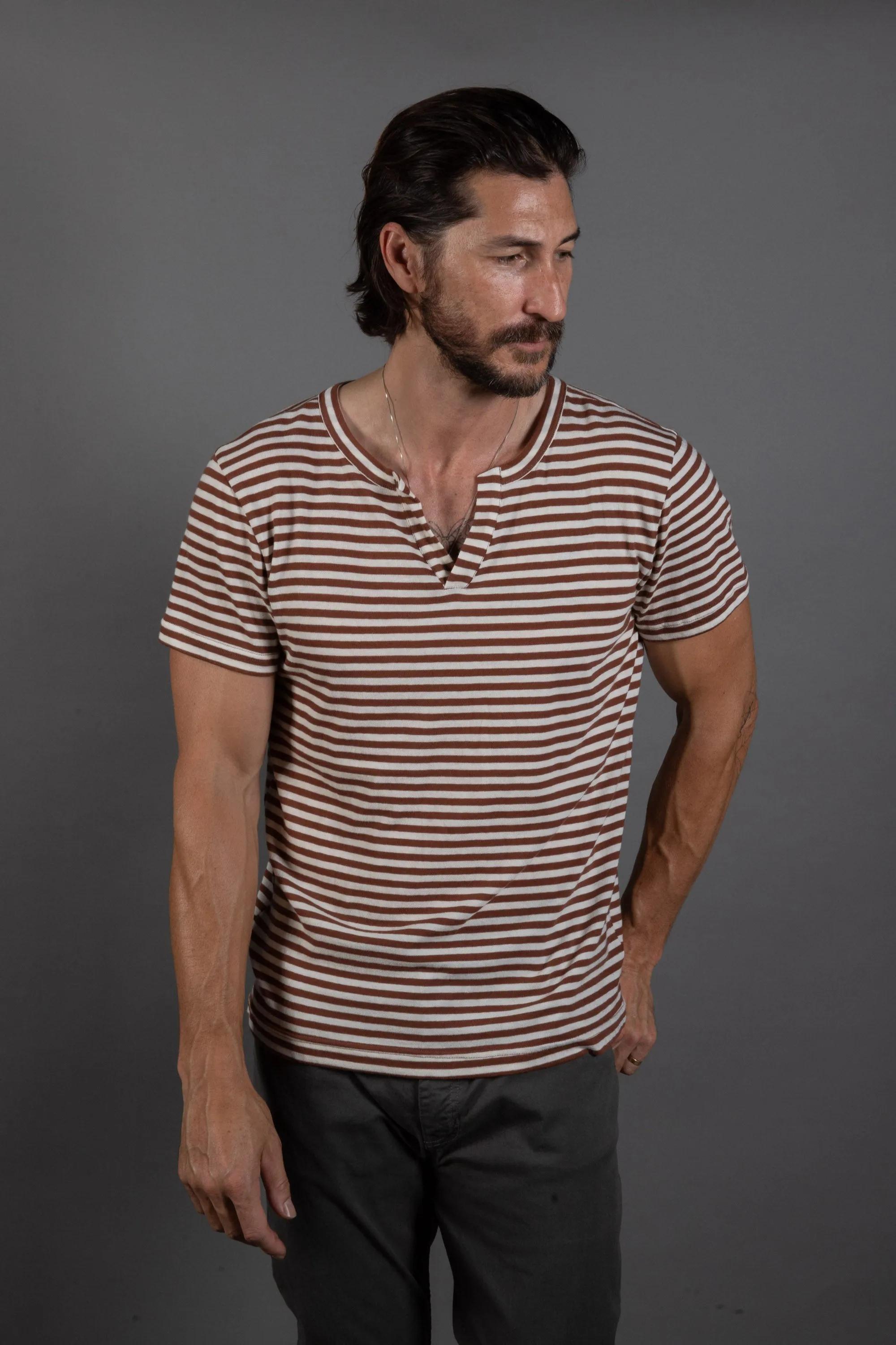 Men's Cross V-Neck Stripe Tee