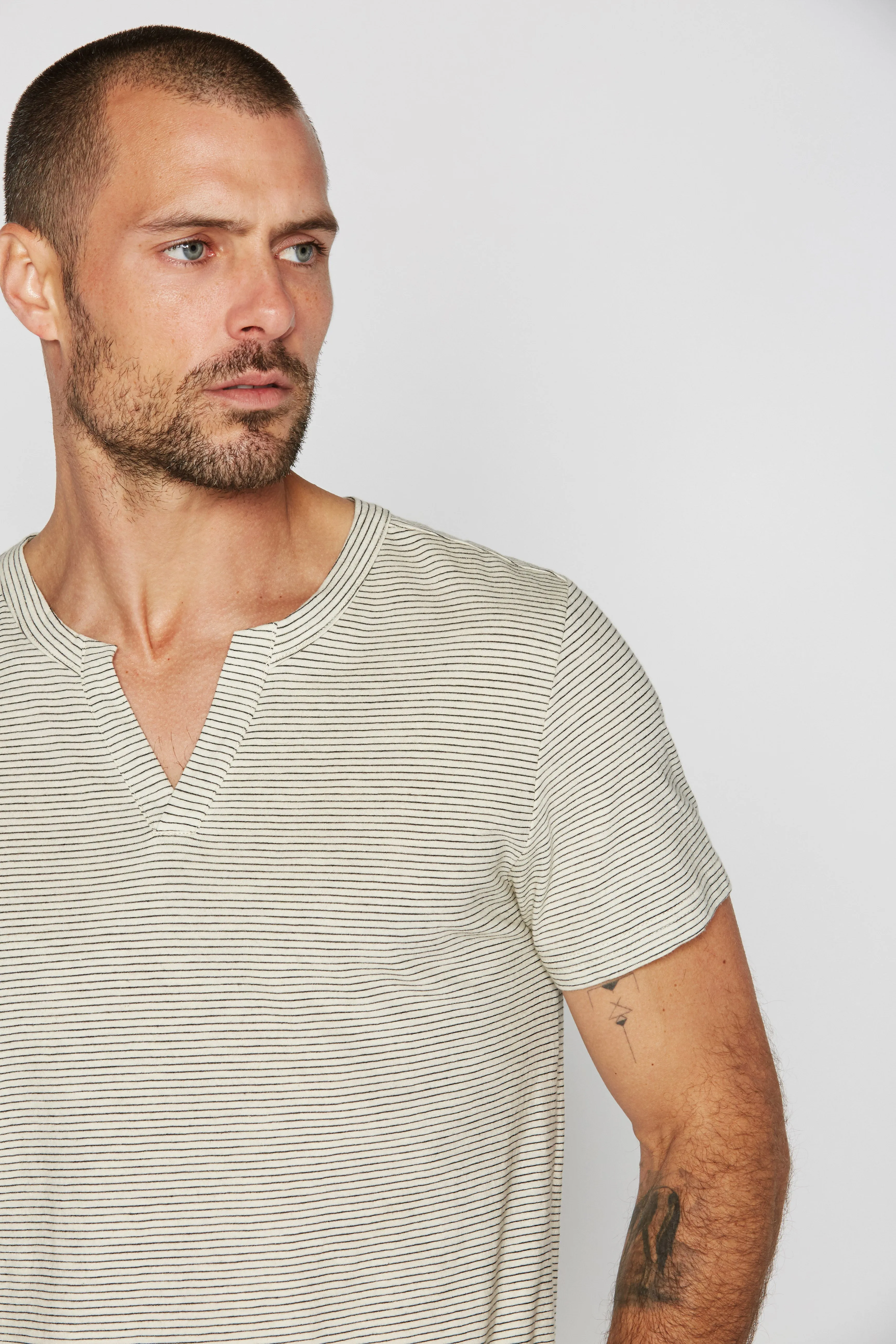 Men's Cross V-Neck Stripe Tee