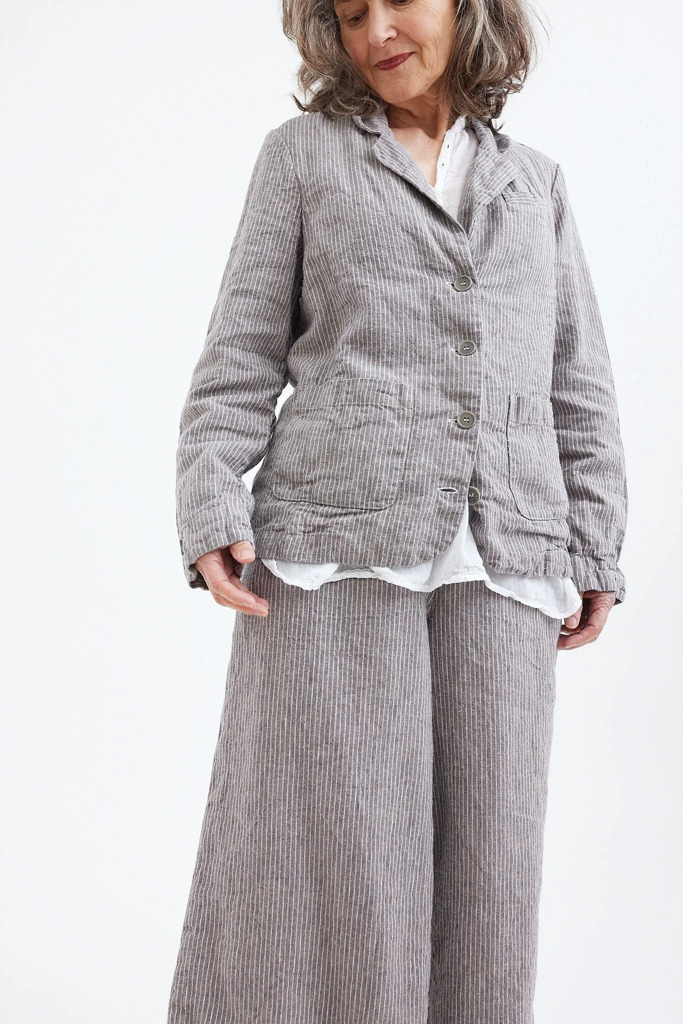 Metta - Lila Blazer - Pebble Grey Stripe Linen