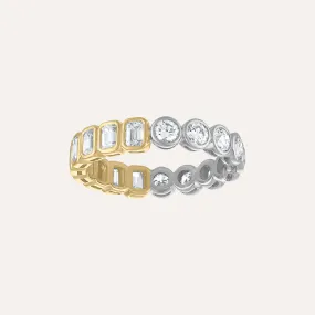 Mini Emerald & Round Diamond Bezel Eternity Band - Two Tone