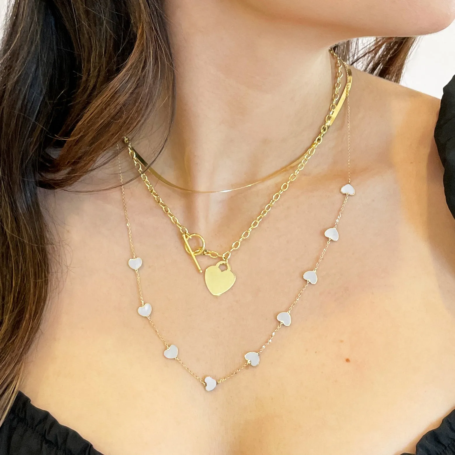 Mother of Pearl Heart Station Necklace