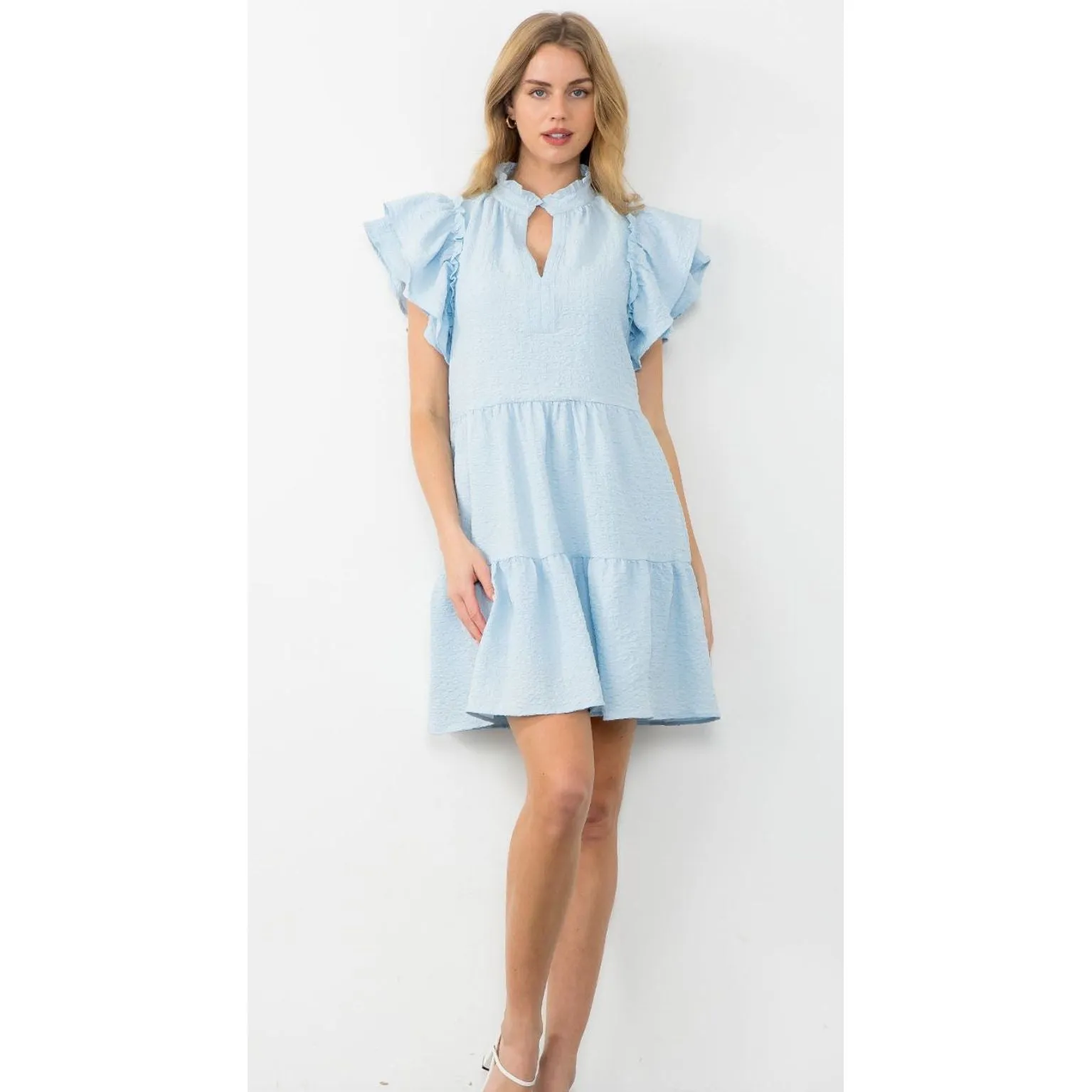 Myra Light Blue Flutter Sleeve THML Dress