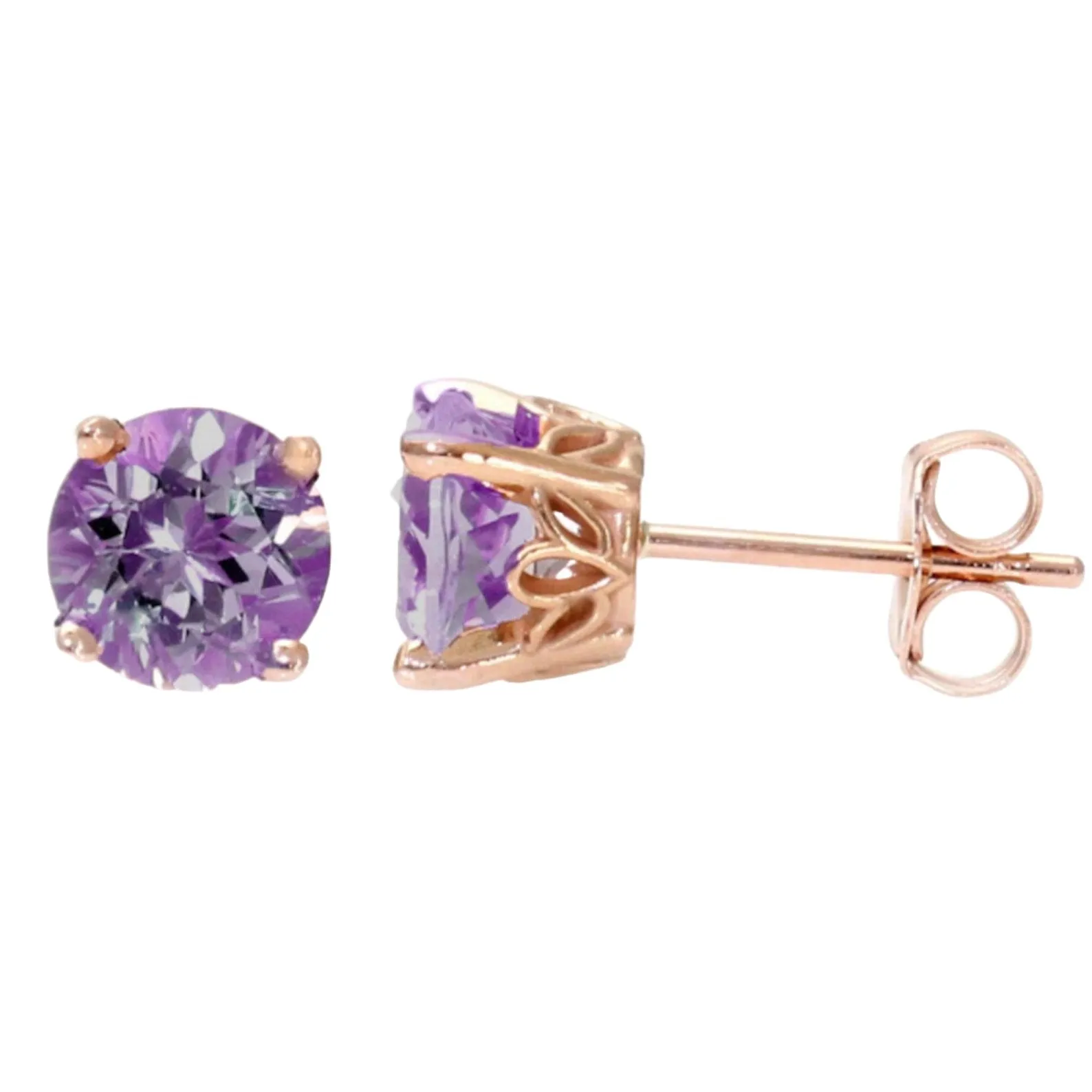 Natural Amethyst Earrings Round Amethyst Studs in 14K Gold