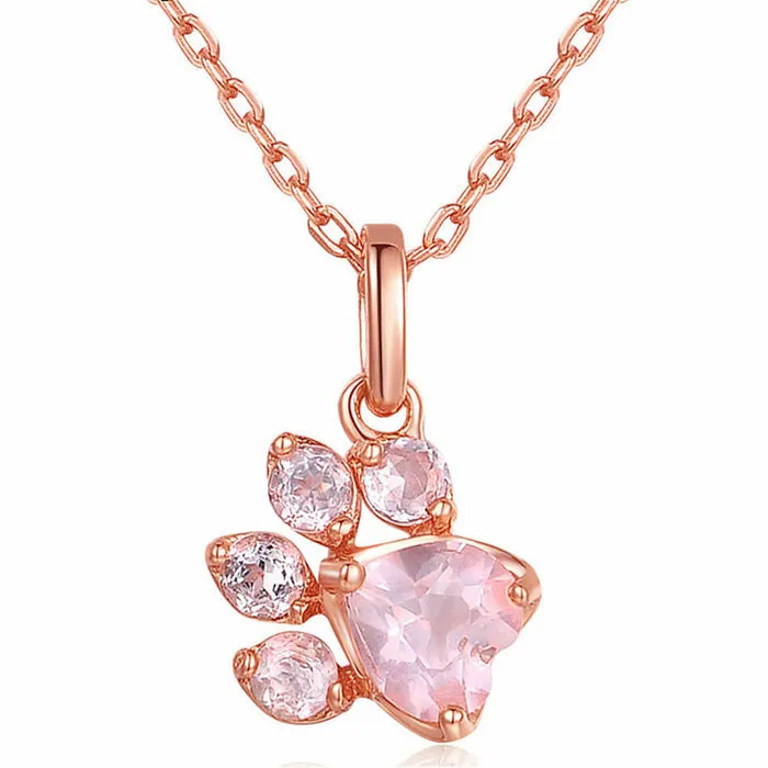 Natural Rose Quartz Cat Paw Set (14K Rose Gold Plated)