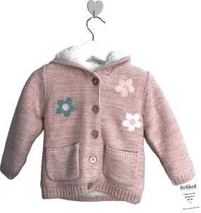 NUTMEG Pink Chunky Knit Flower Detail Jacket 12-18 Months