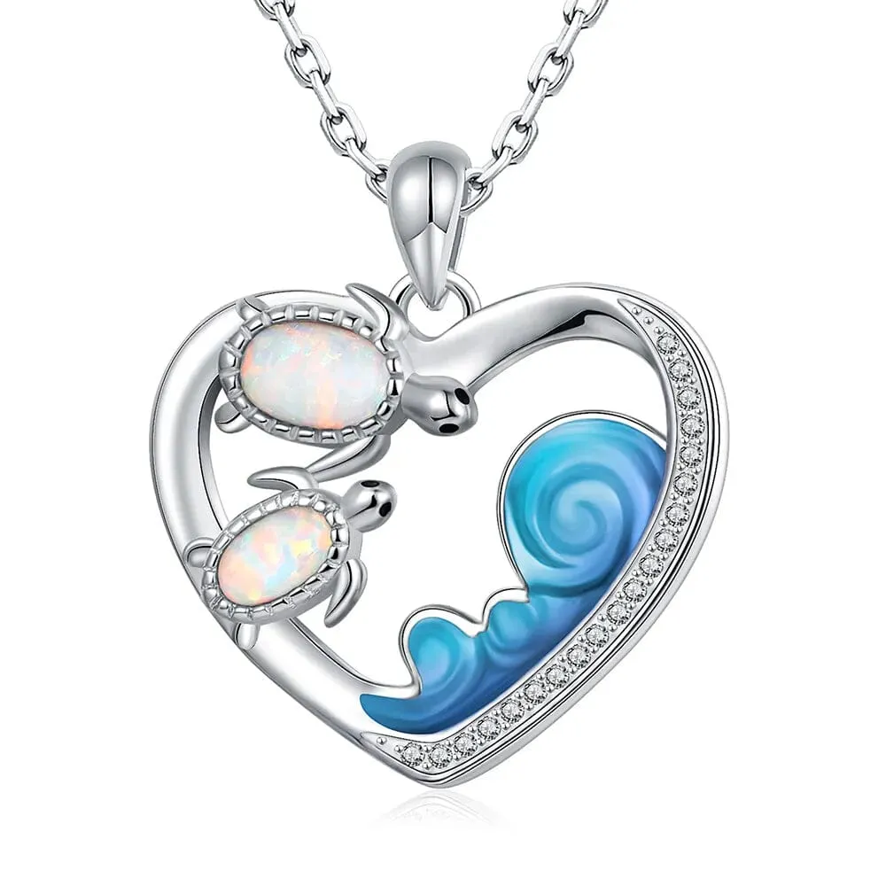 Opal Abalone Sea Turtle 925 Sterling Silver Pendant Necklace