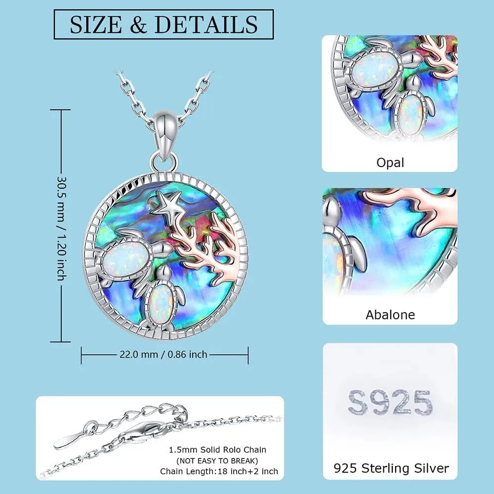 Opal Abalone Sea Turtle 925 Sterling Silver Pendant Necklace