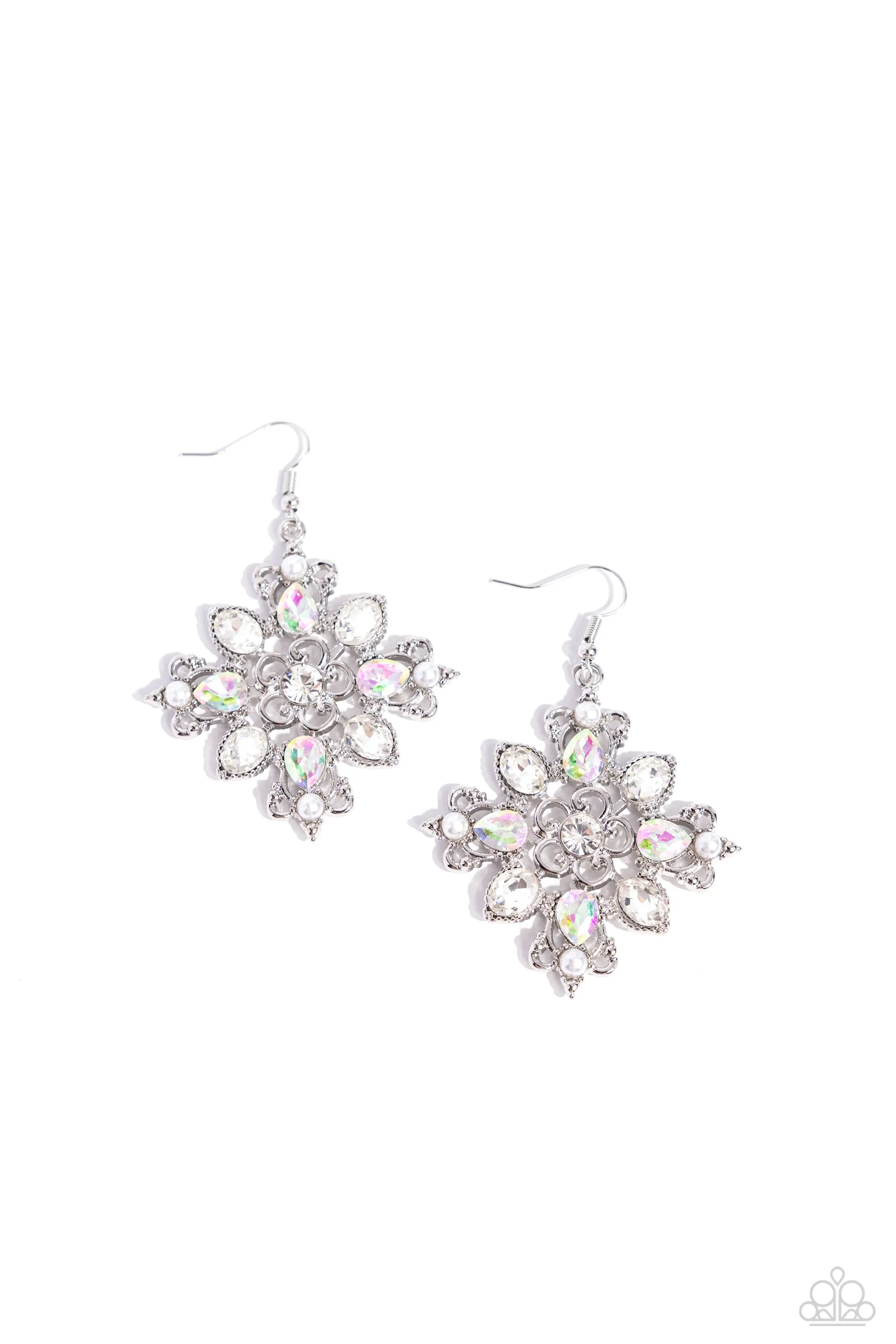 Paparazzi Fancy-Free Florals White Earrings