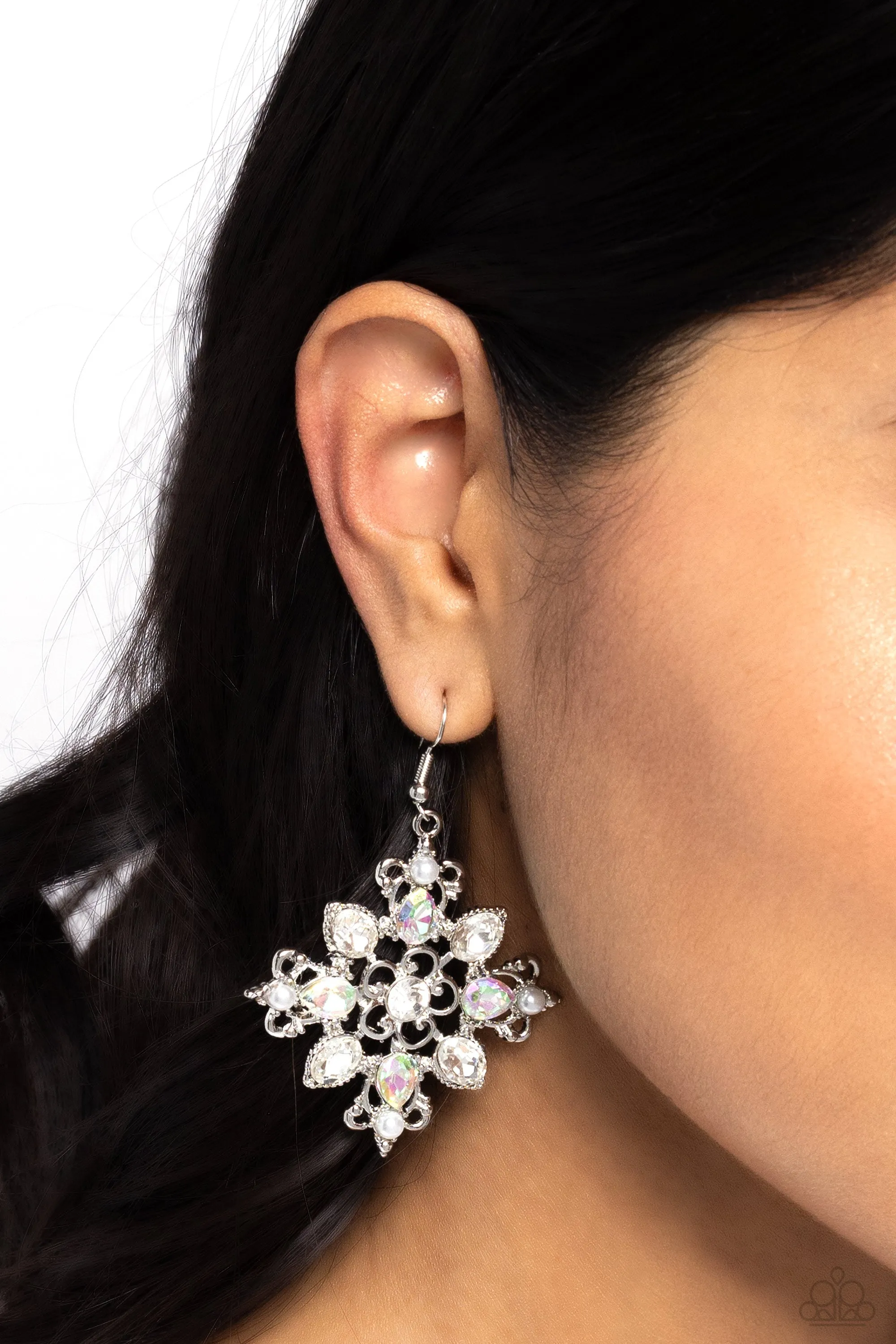 Paparazzi Fancy-Free Florals White Earrings