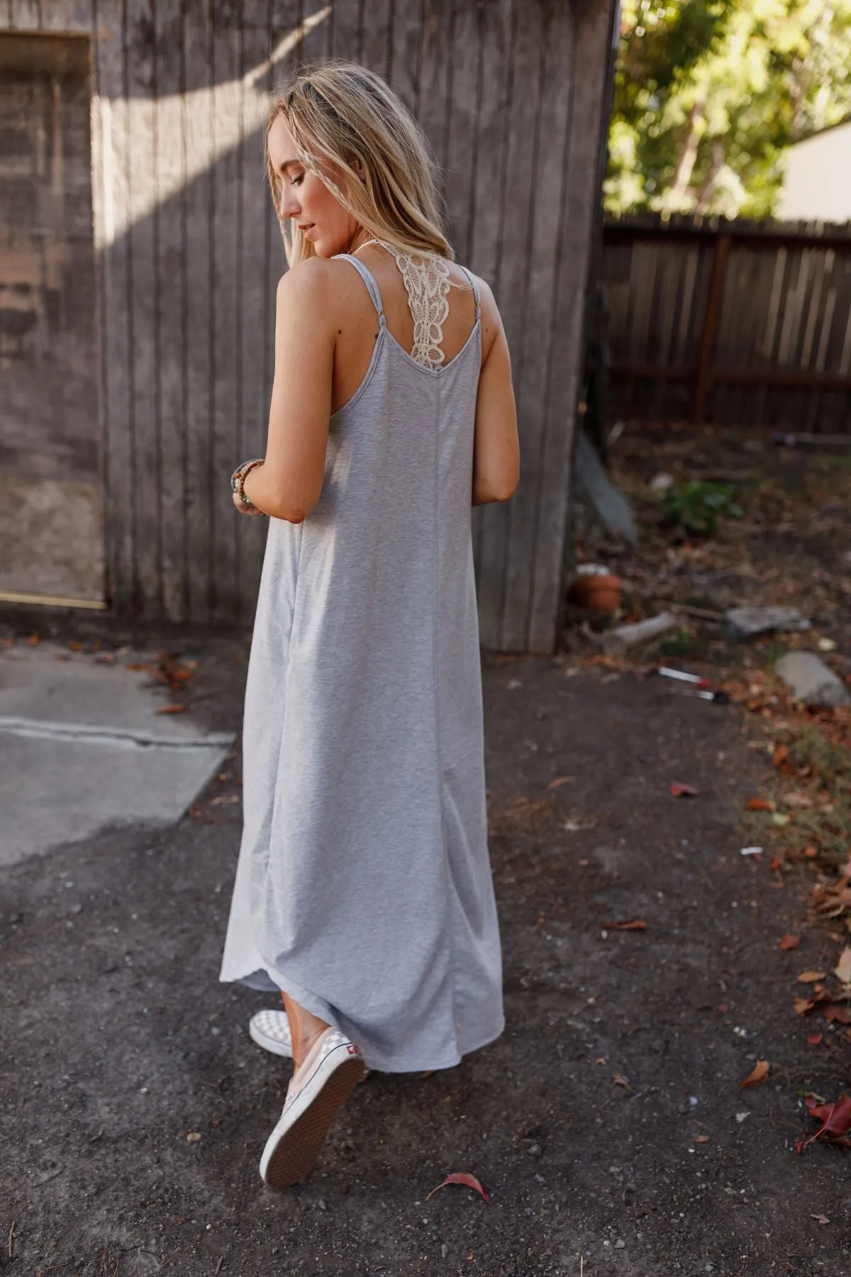 Perfect Round Hem Bralette Maxi Dress - Heather Gray