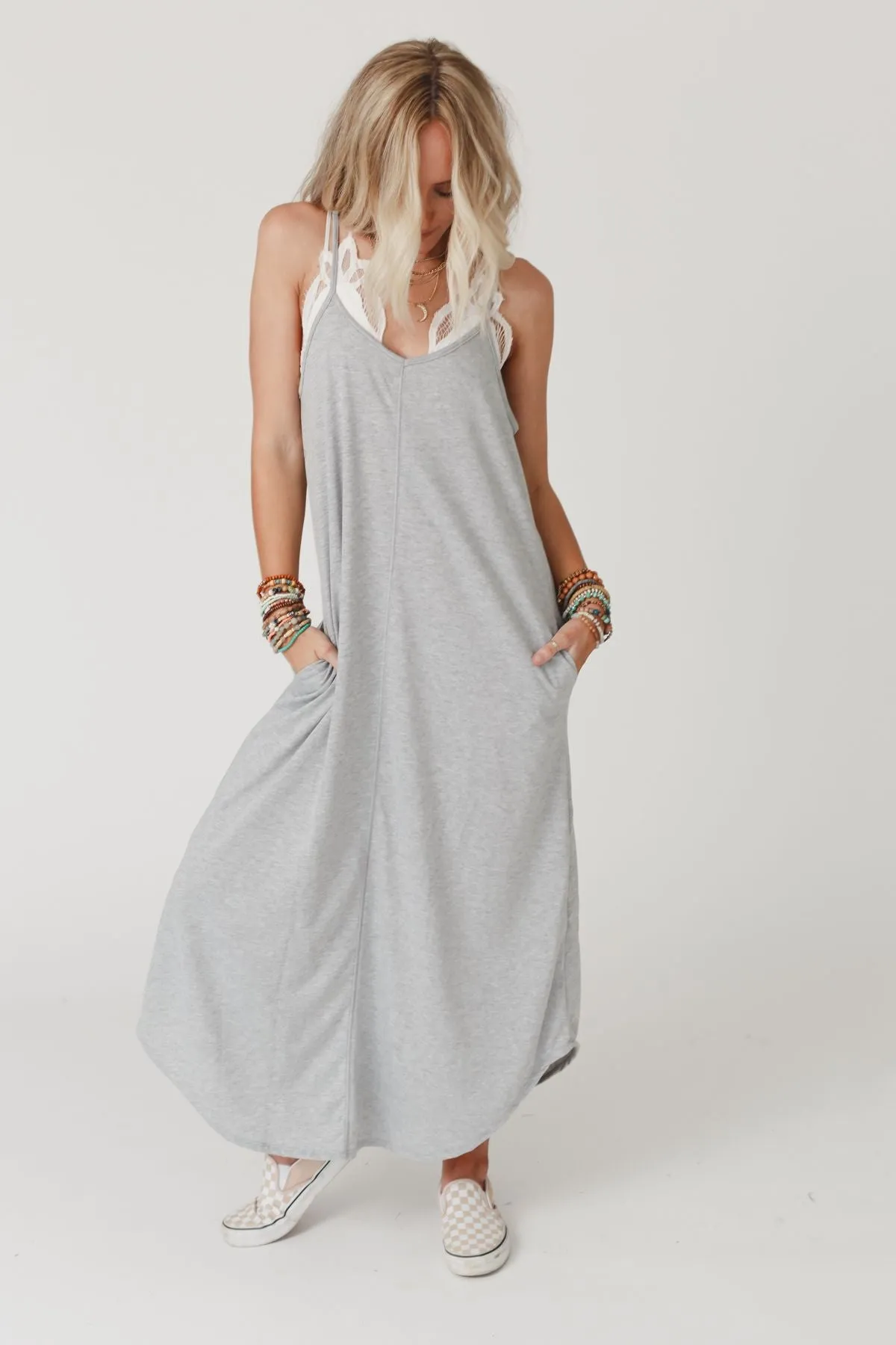 Perfect Round Hem Bralette Maxi Dress - Heather Gray