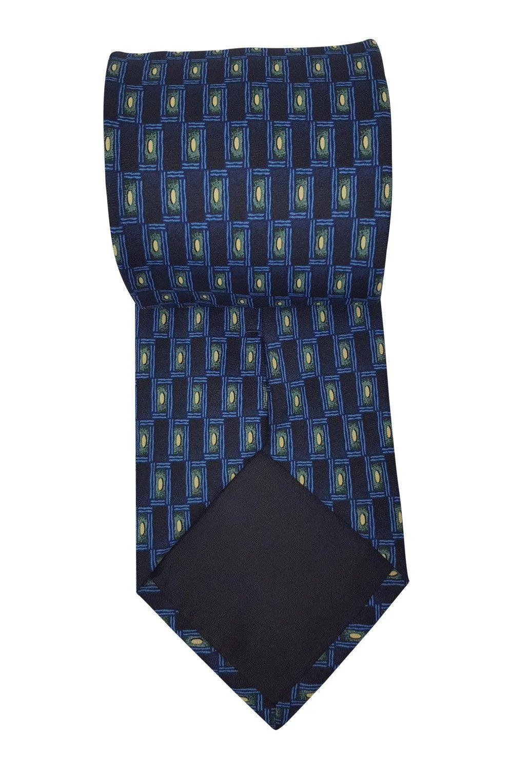 PIERRE CARDIN 100% Silk Navy Blue Geometric Rectangle Print Tie (59)