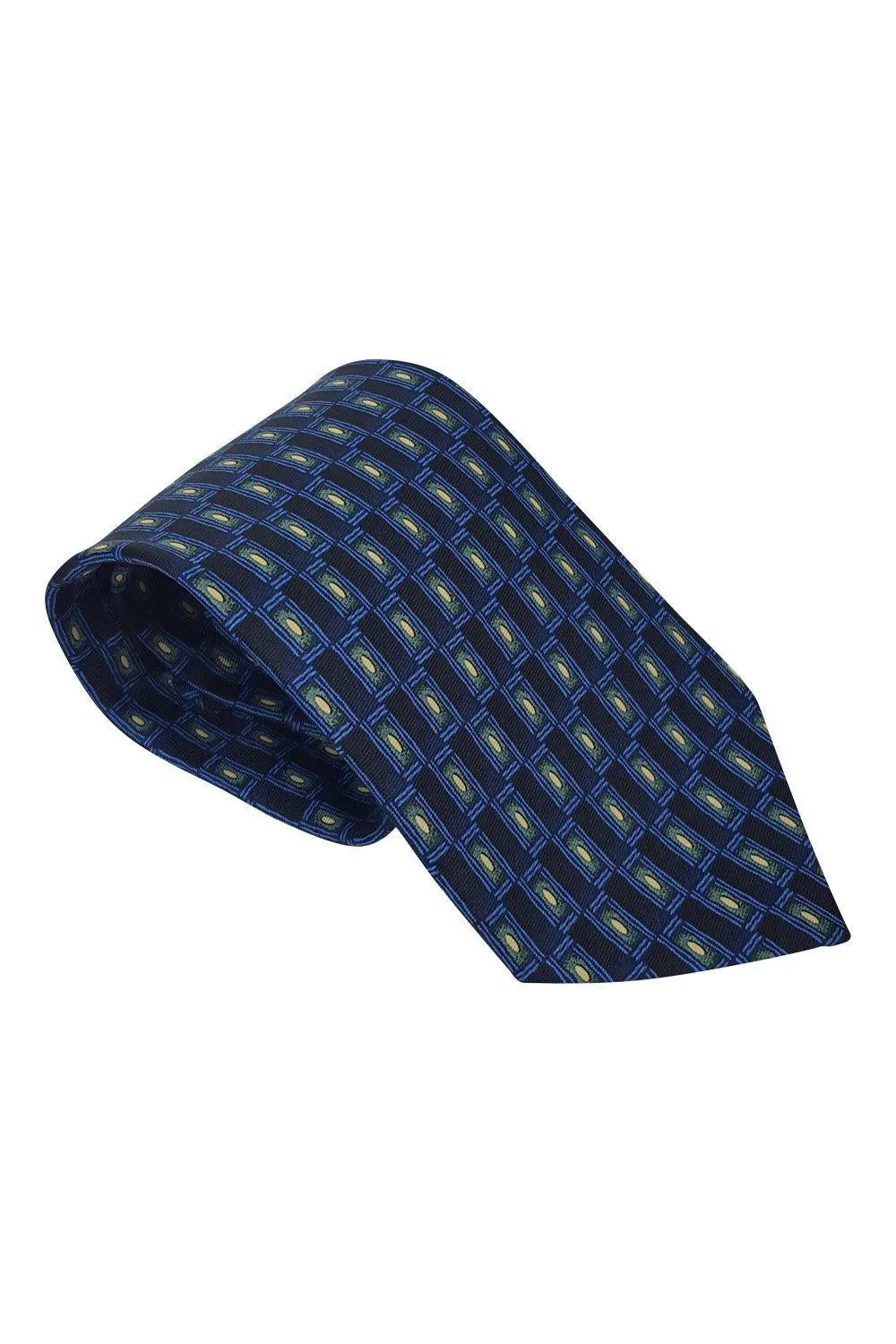 PIERRE CARDIN 100% Silk Navy Blue Geometric Rectangle Print Tie (59)