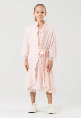 Polka Dots Lace Ruffle Open Collar Sleep Robe