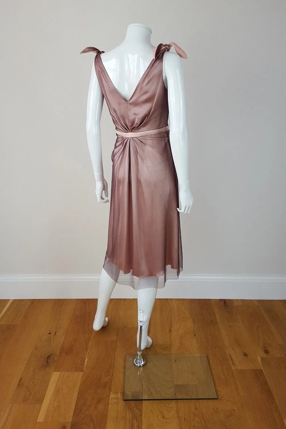 PRINGLE OF SCOTLAND Silk Deep V Neck Pink Cocktail Dress (UK 10)