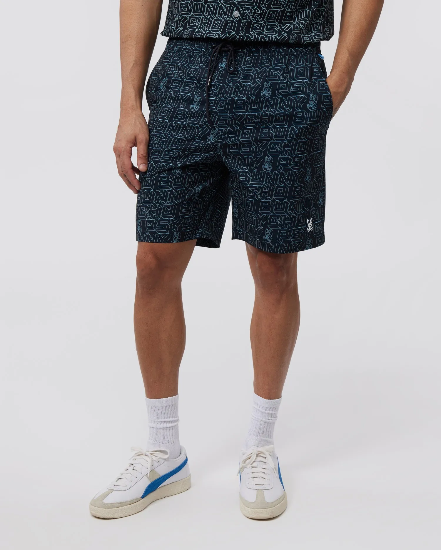 Psycho Bunny Mens Dayton Long All Over Print Swim Shorts - Navy