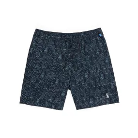 Psycho Bunny Mens Dayton Long All Over Print Swim Shorts - Navy