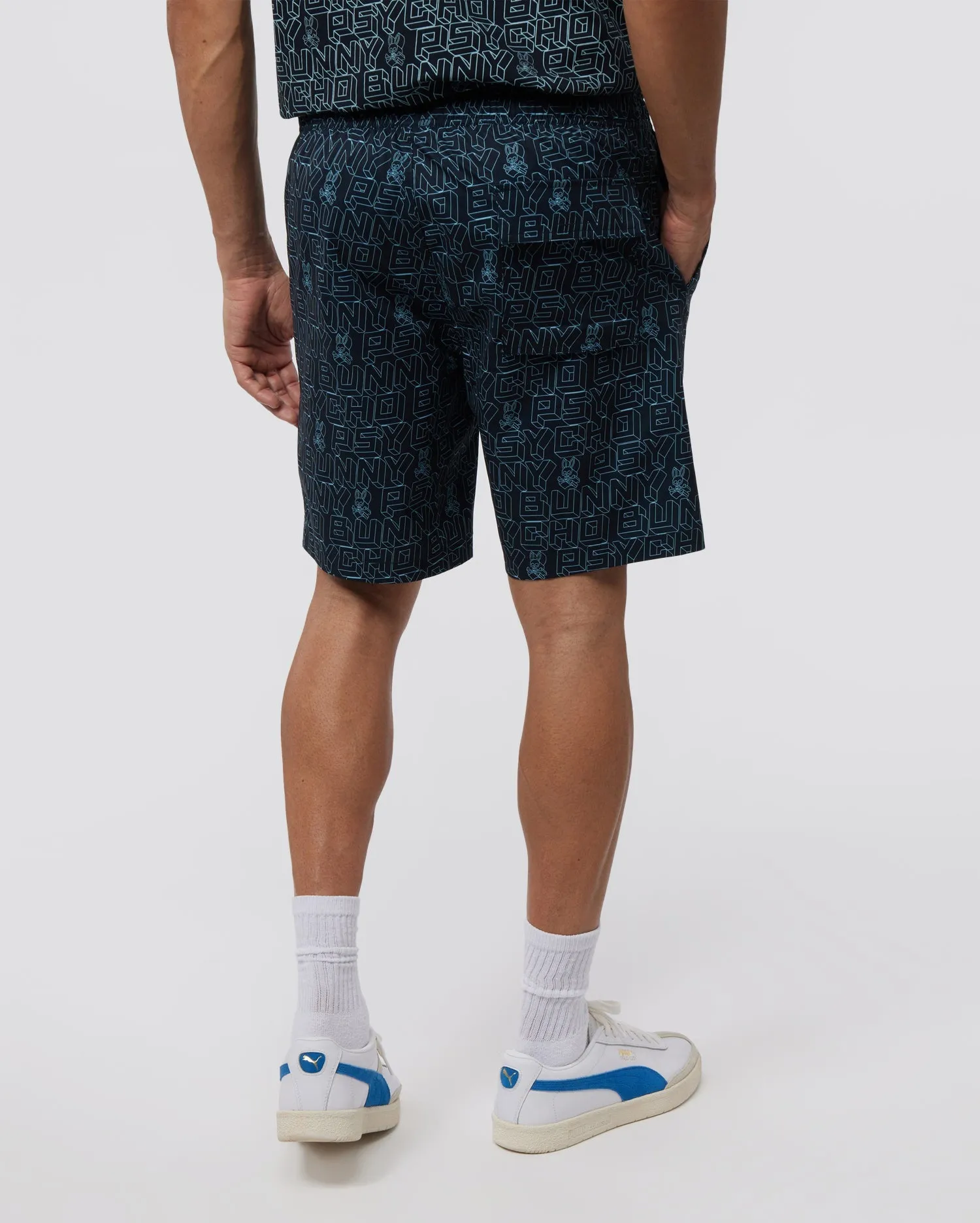 Psycho Bunny Mens Dayton Long All Over Print Swim Shorts - Navy