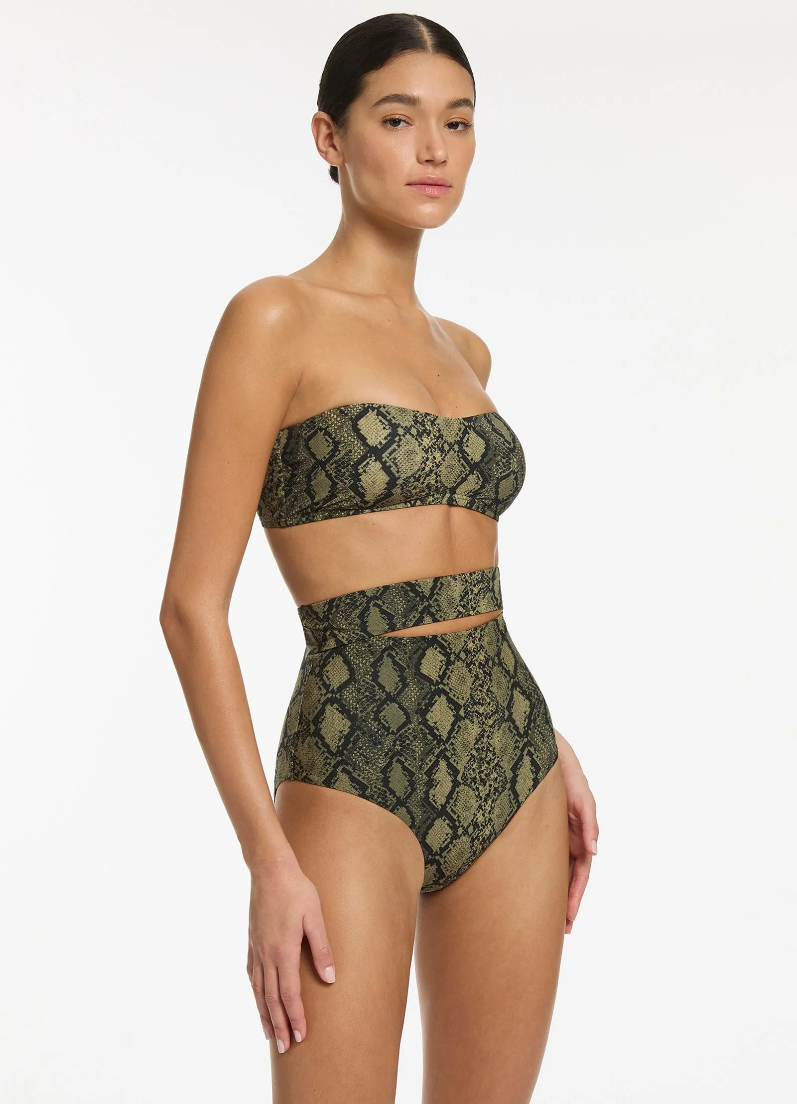 Python Minimal Bandeau Bikini Top - Olive