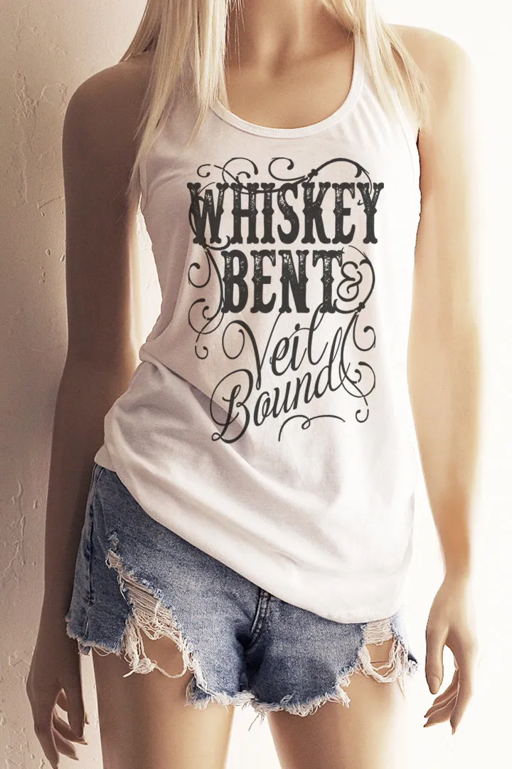 "Whiskey Bent Veil Bound" Bachelorette Party Bride's White Racerback Tank Top