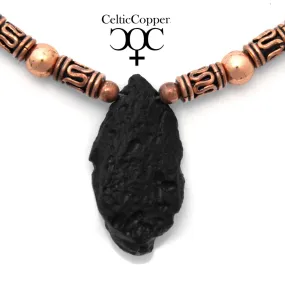 Raw Tektite Pendant Necklace Copper Bead Festoon Necklace Tektite Nugget Pendant