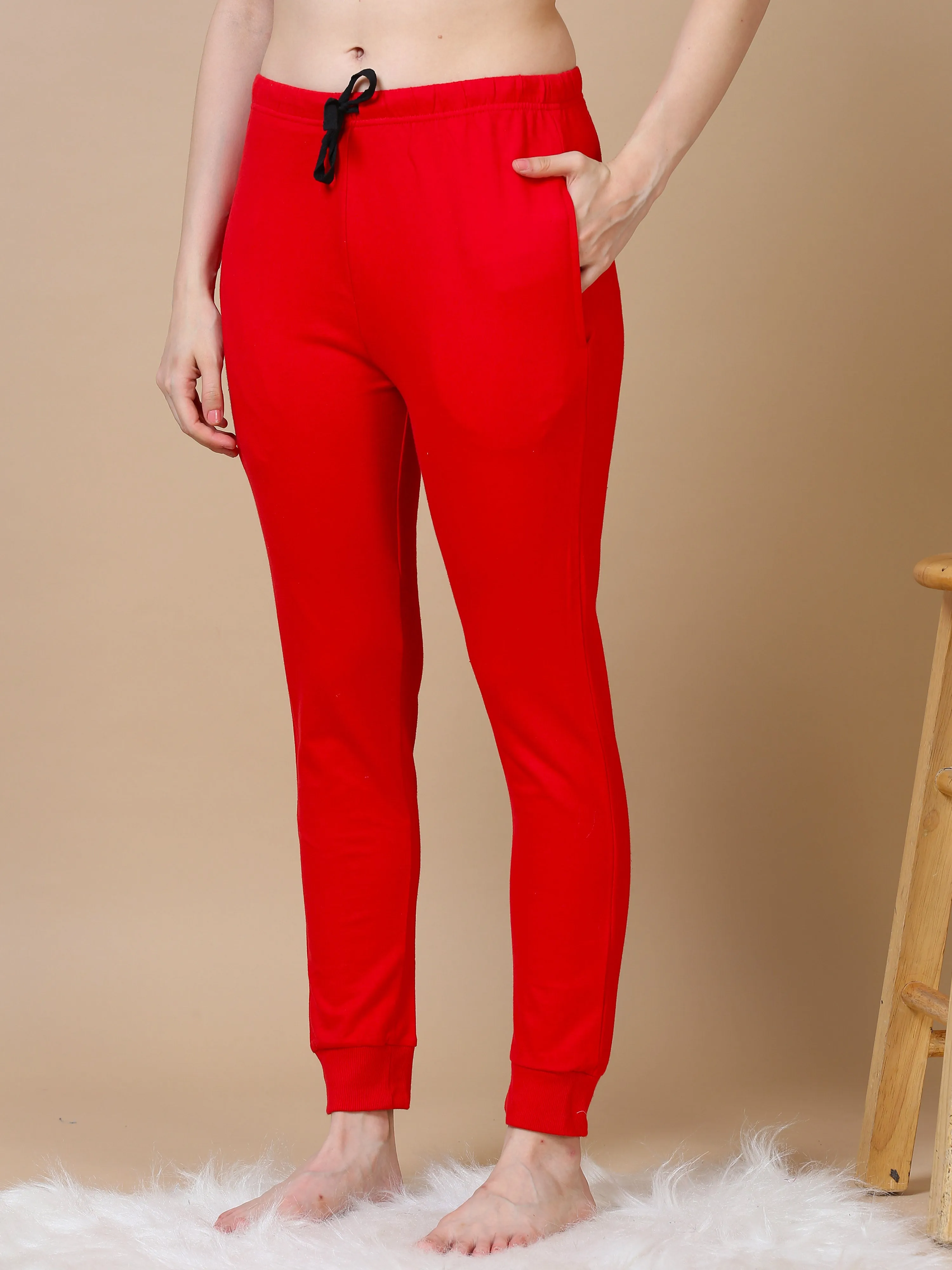 Red Hosiery Cotton Track Suit