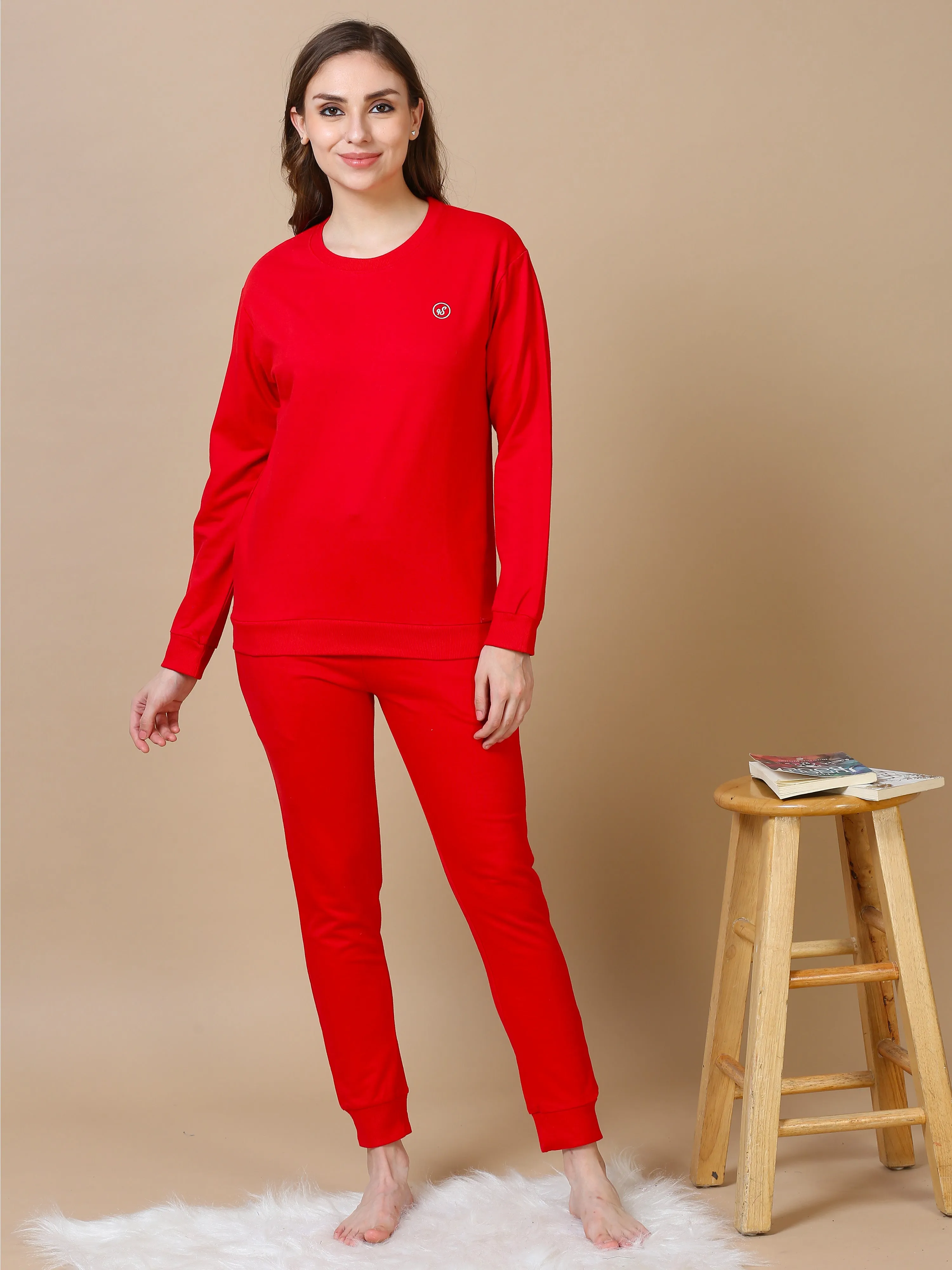 Red Hosiery Cotton Track Suit