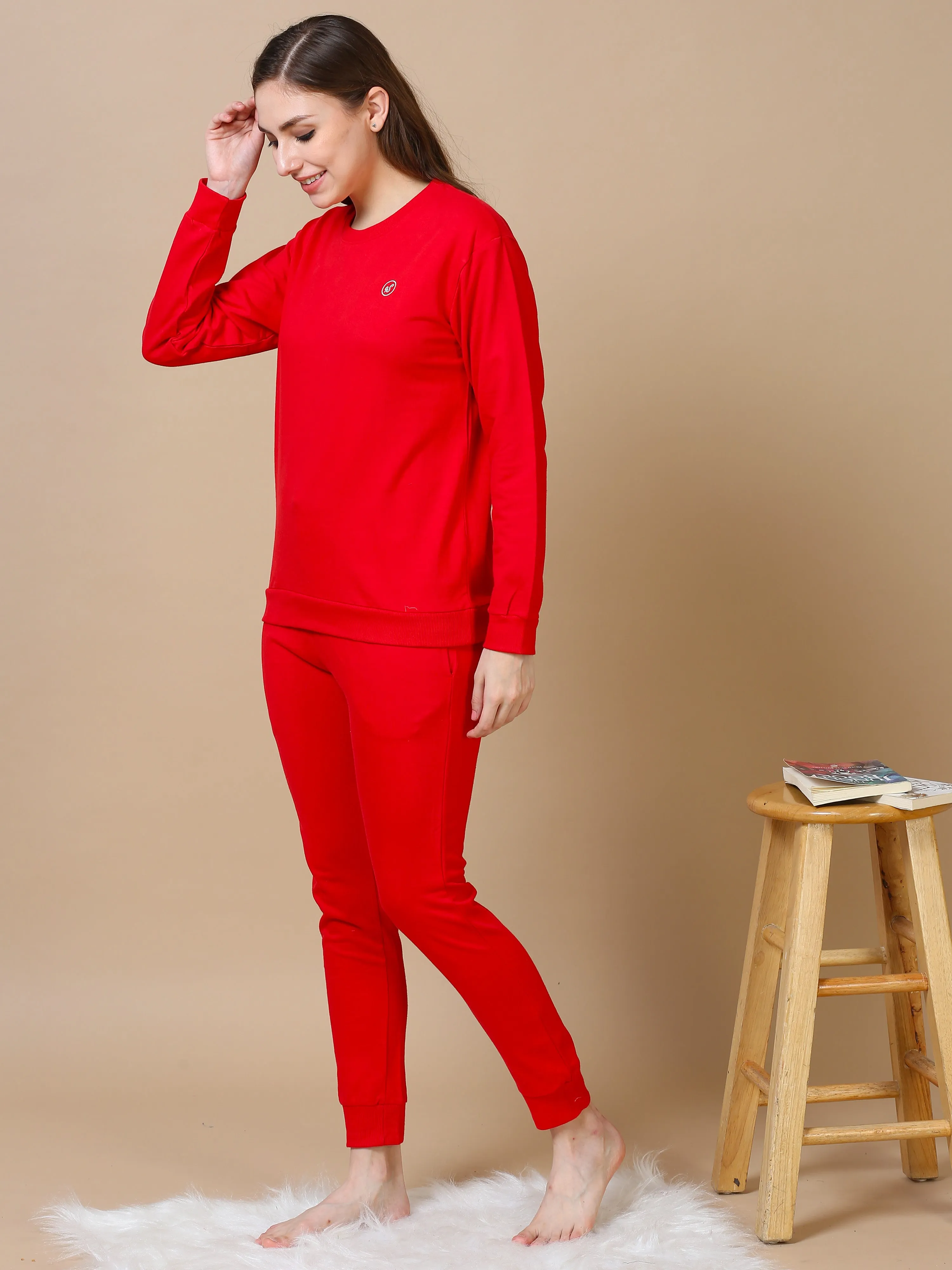 Red Hosiery Cotton Track Suit