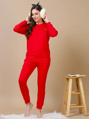 Red Hosiery Cotton Track Suit