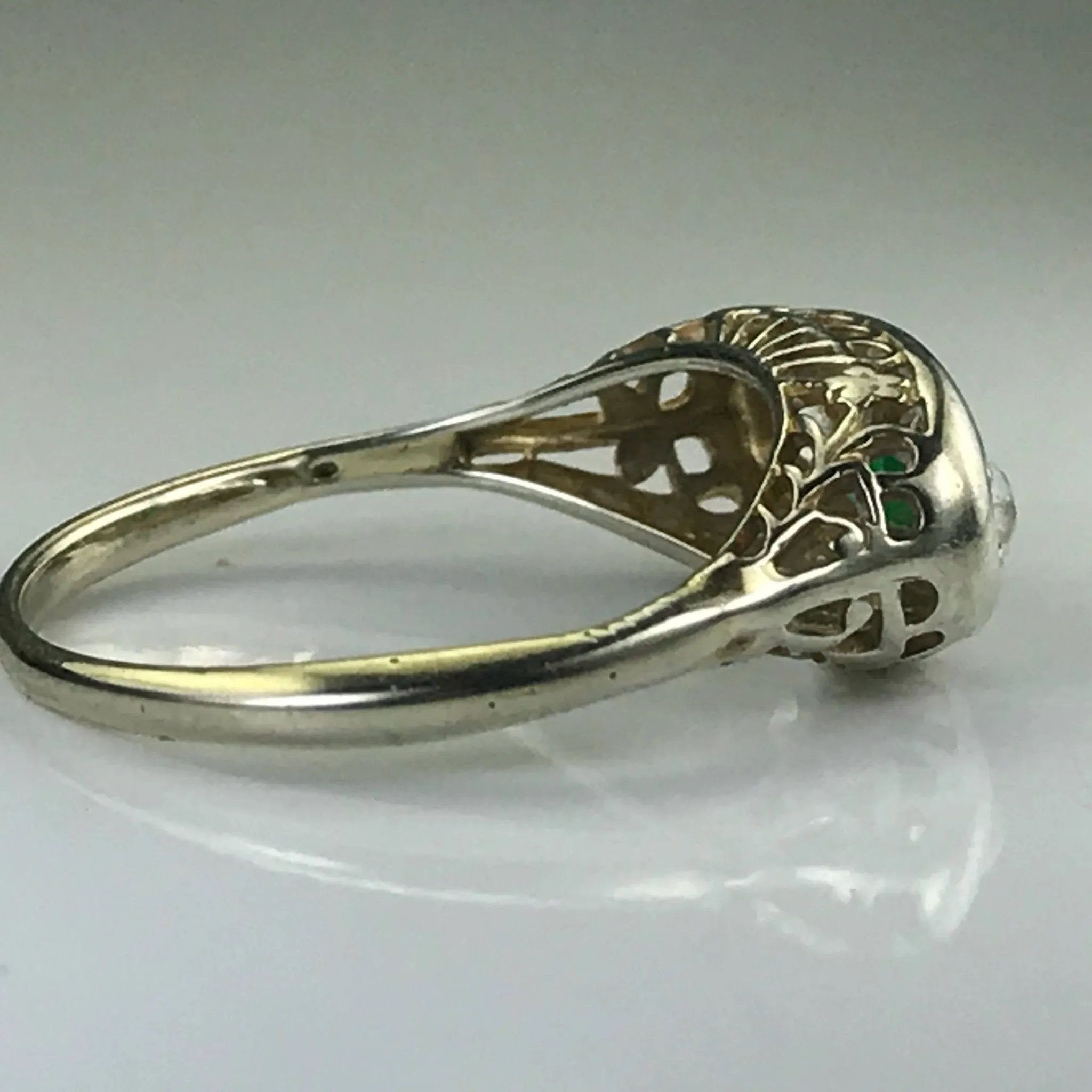 RESERVED LISTING for CA121320 Antique Emerald and Diamond Ring. 18K White Gold. May Birthstone. 20th Anniversary Gift.