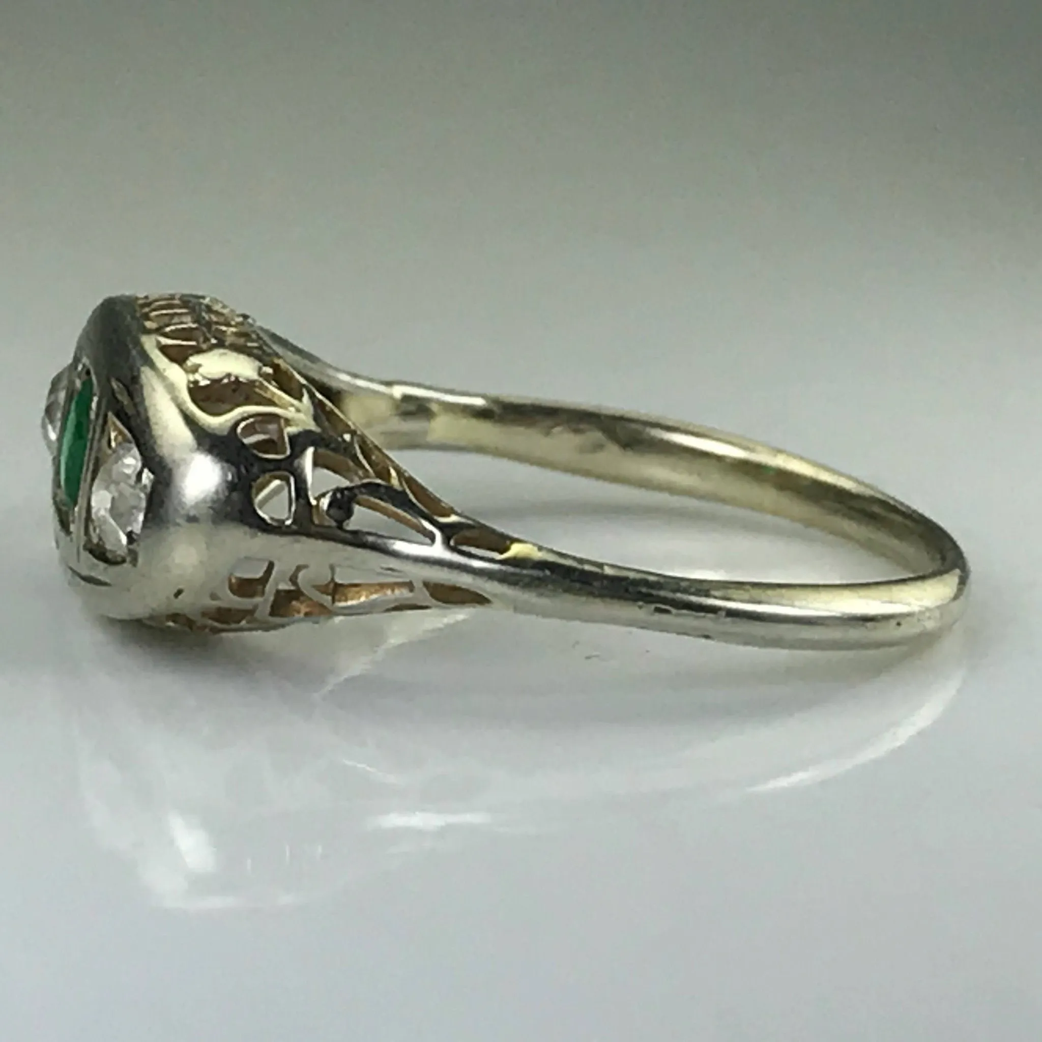 RESERVED LISTING for CA121320 Antique Emerald and Diamond Ring. 18K White Gold. May Birthstone. 20th Anniversary Gift.