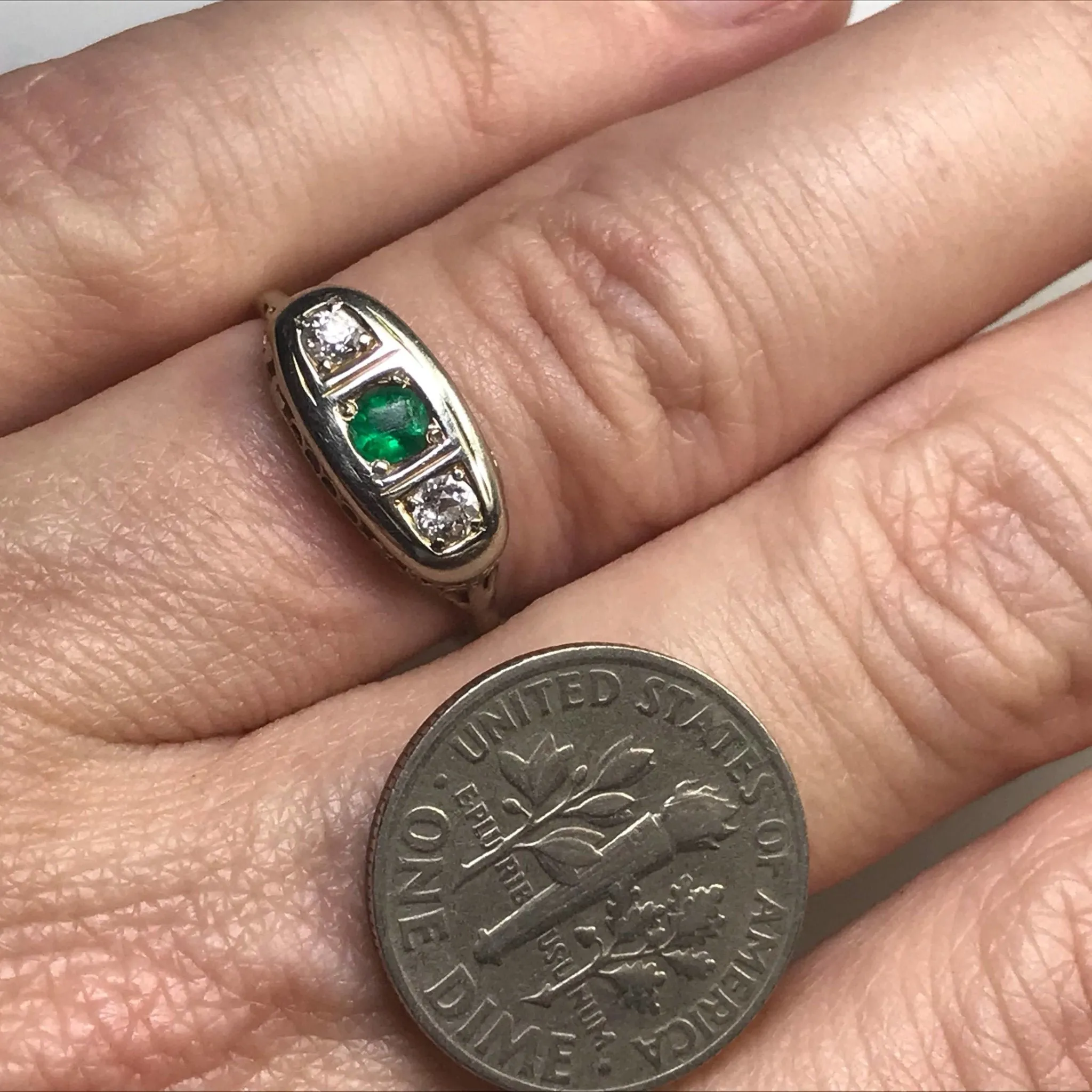 RESERVED LISTING for CA121320 Antique Emerald and Diamond Ring. 18K White Gold. May Birthstone. 20th Anniversary Gift.