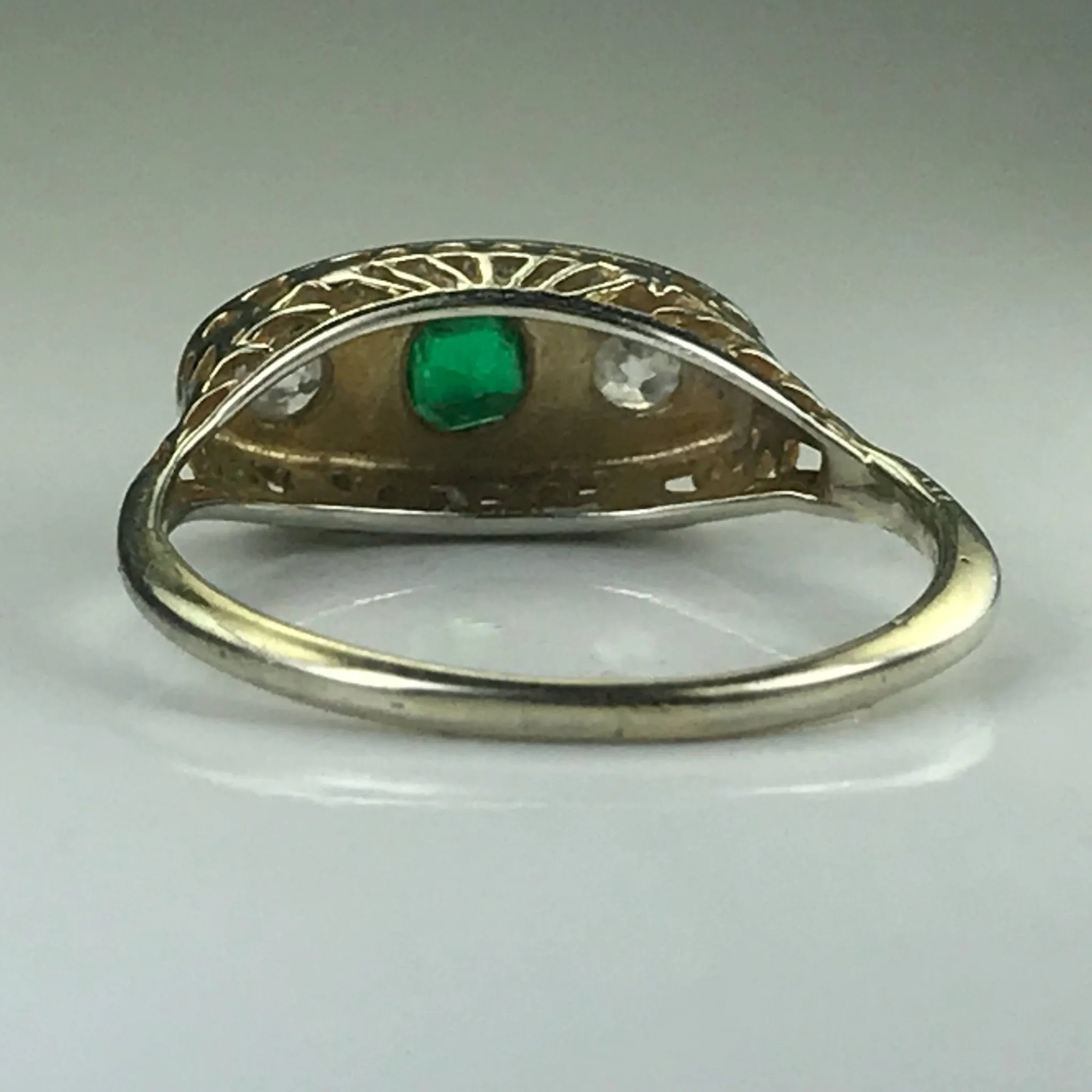 RESERVED LISTING for CA121320 Antique Emerald and Diamond Ring. 18K White Gold. May Birthstone. 20th Anniversary Gift.