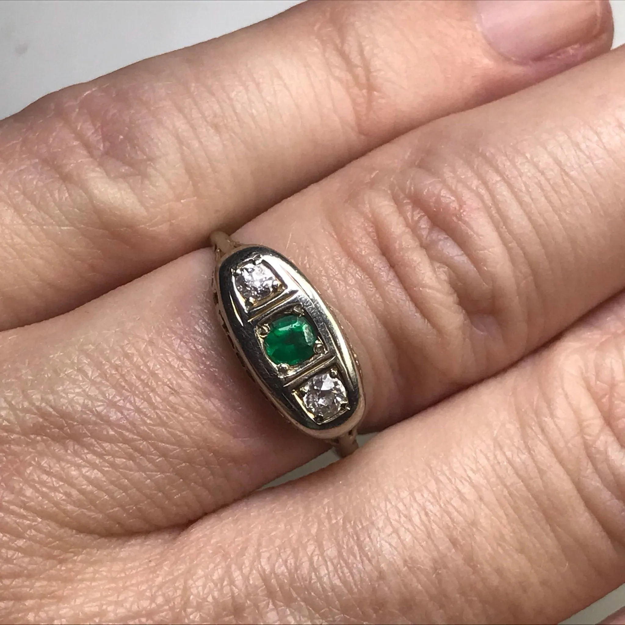 RESERVED LISTING for CA121320 Antique Emerald and Diamond Ring. 18K White Gold. May Birthstone. 20th Anniversary Gift.