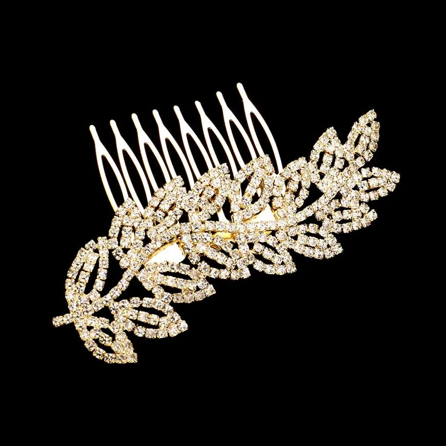 Rhinestone Pave Leaf Hair Comb