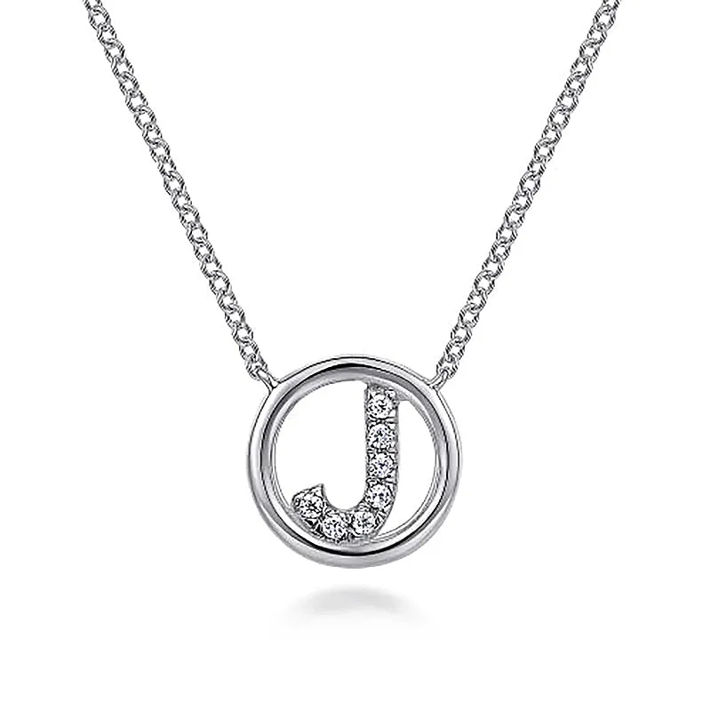 Round Pavé Initial J Pendant Necklace