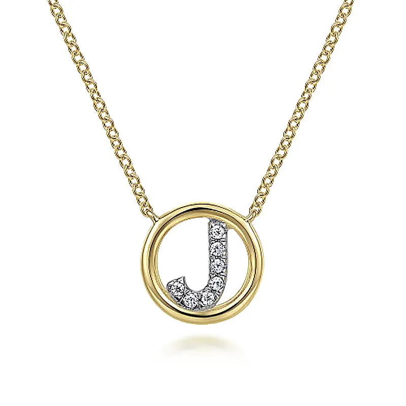 Round Pavé Initial J Pendant Necklace