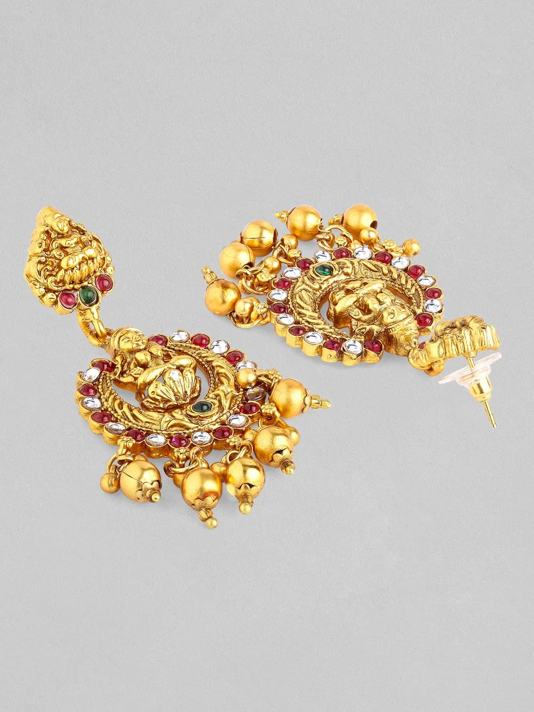 Rubans Gold-Plated Red & Green Stone-Studded Temple Jewellery-Set