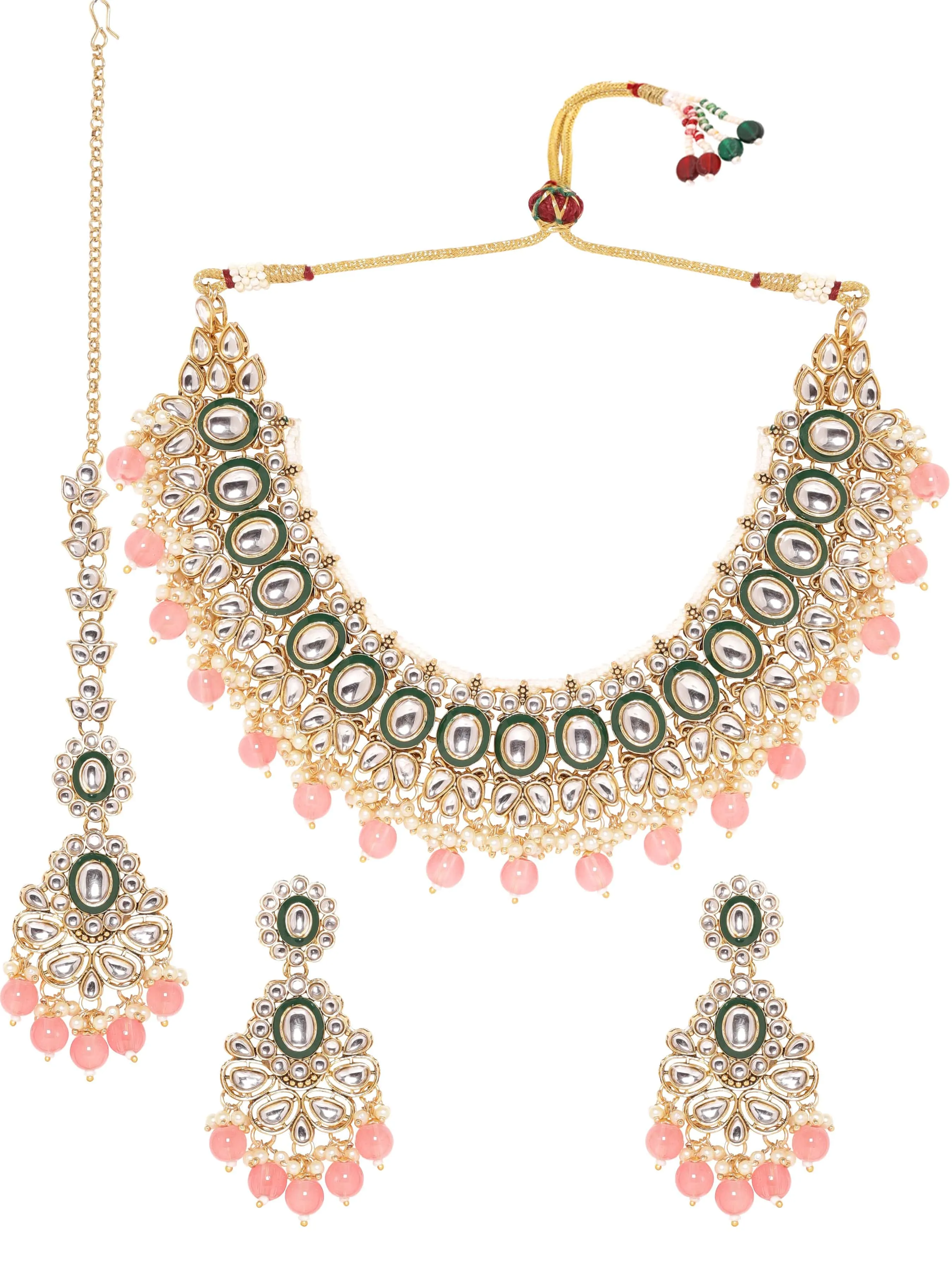 Rubans Opulent Radiance 22k Gold Plated Kundan and Pearl Beaded Jewelry Set